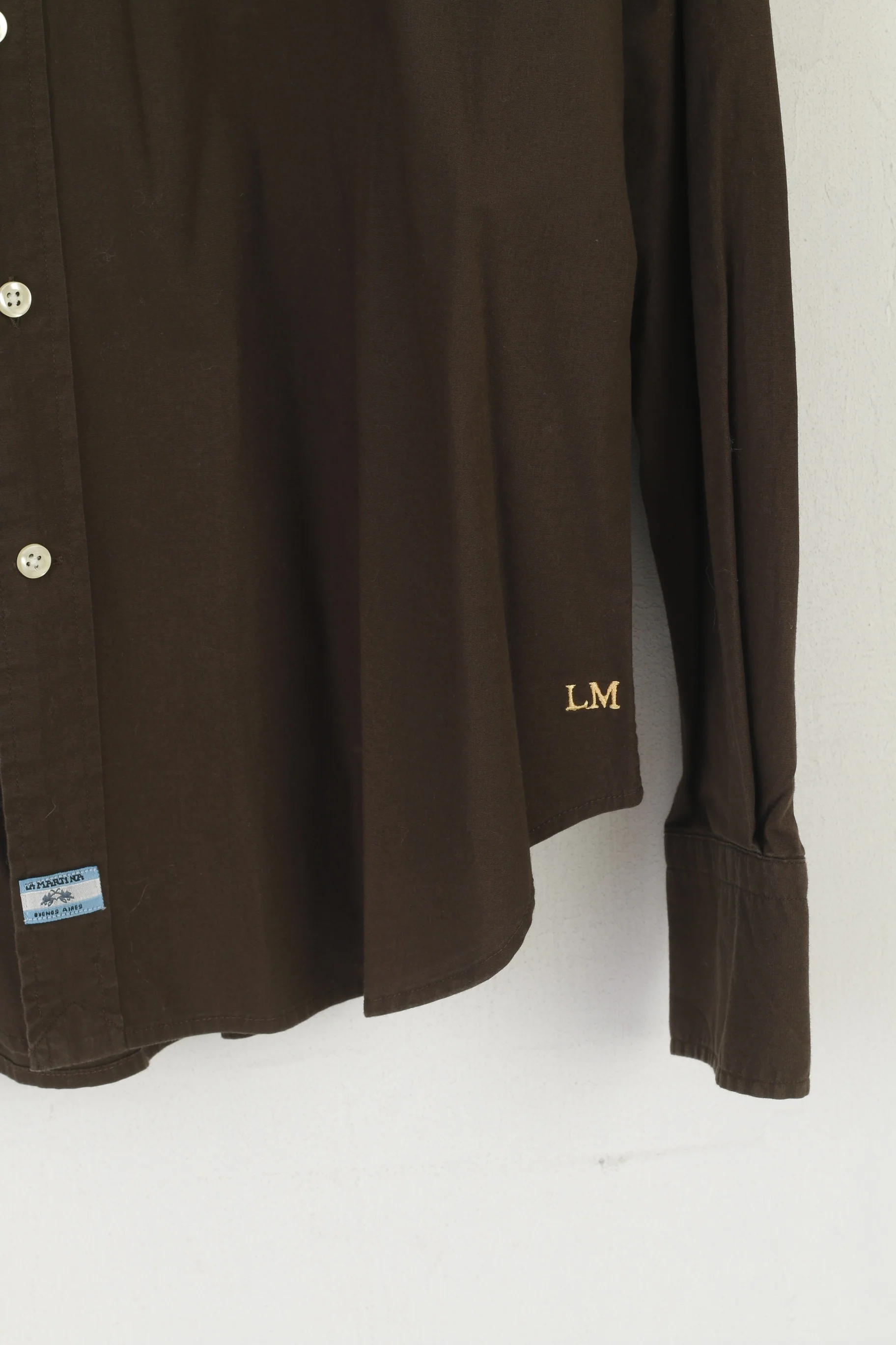 La Martina Men L Casual Shirt Brown Cotton Polo Argentino Long Sleeve Top - Image 3