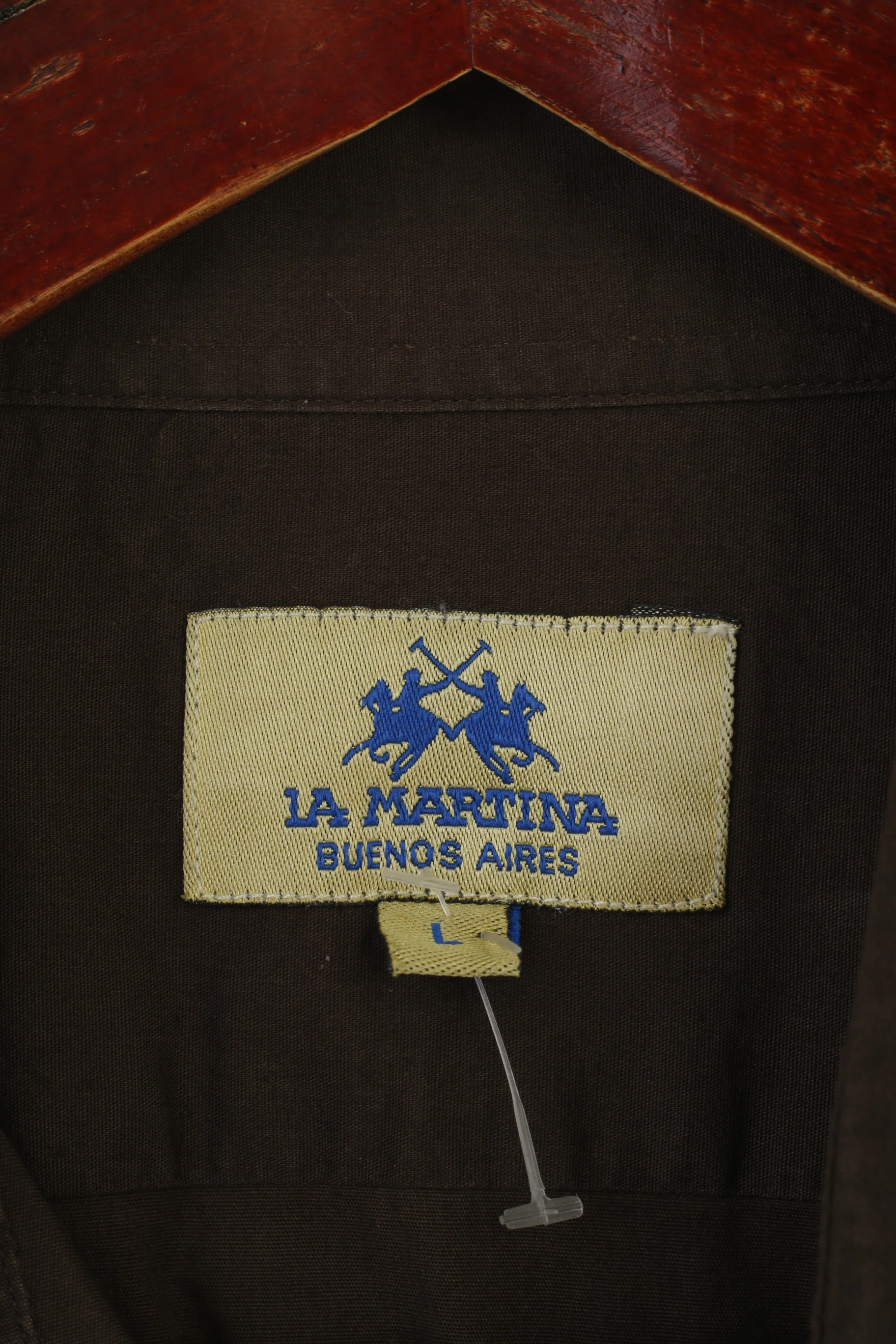 La Martina Men L Casual Shirt Brown Cotton Polo Argentino Long Sleeve Top - Image 4