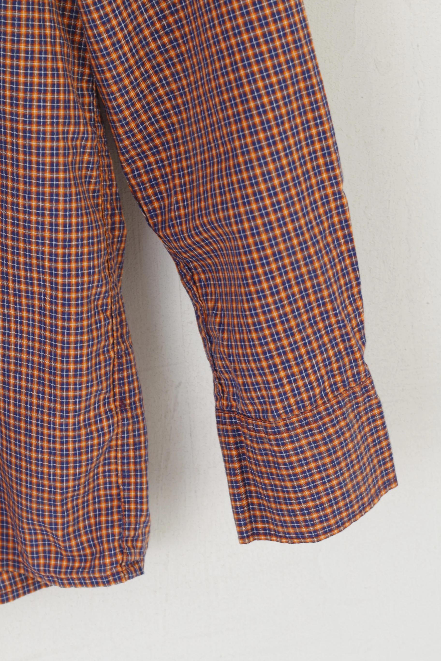 Paul Smith Men 15/16 S Casual Shirt Orange Blue Check Cotton Long Sleeve Top - Image 3
