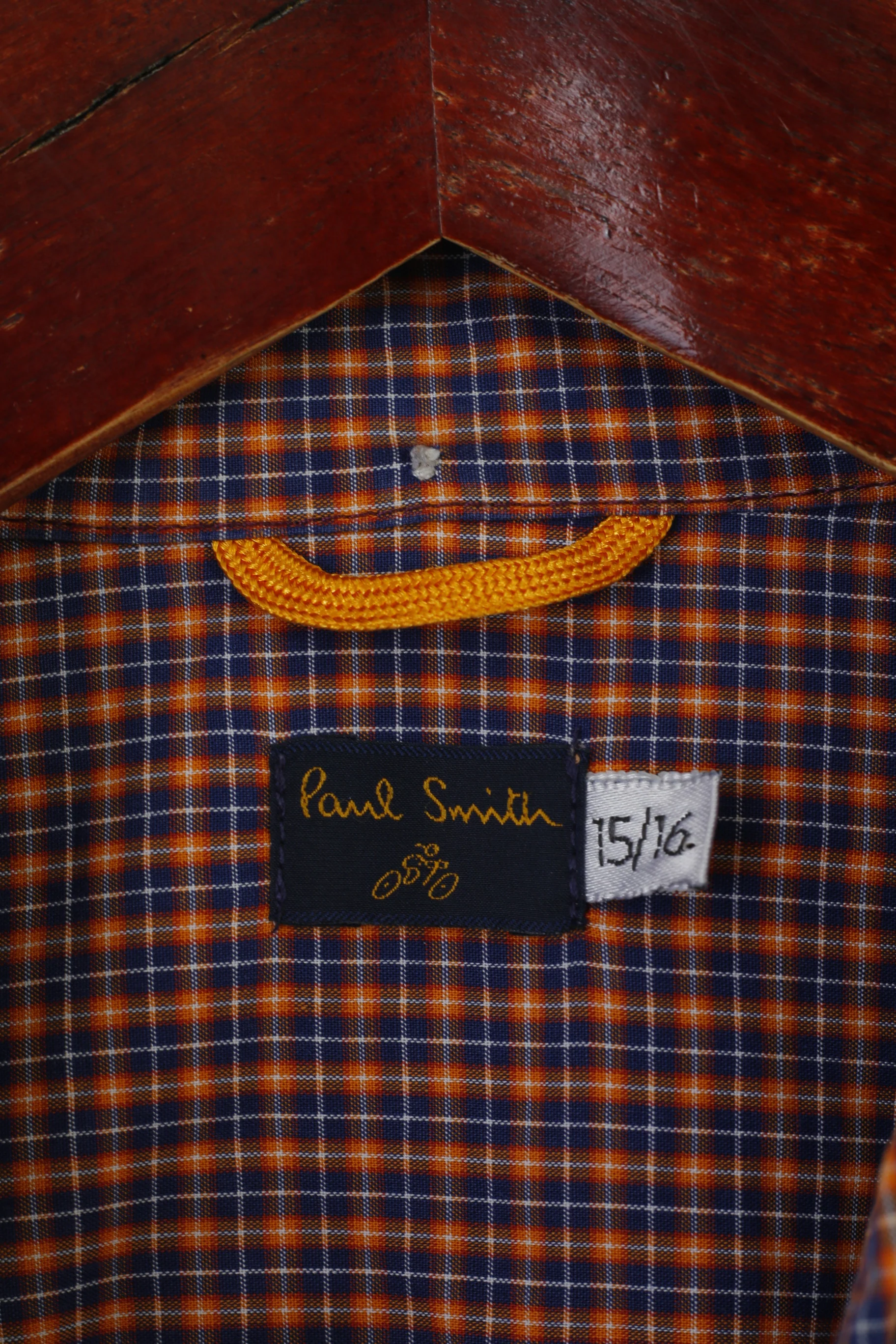 Paul Smith Men 15/16 S Casual Shirt Orange Blue Check Cotton Long Sleeve Top - Image 4