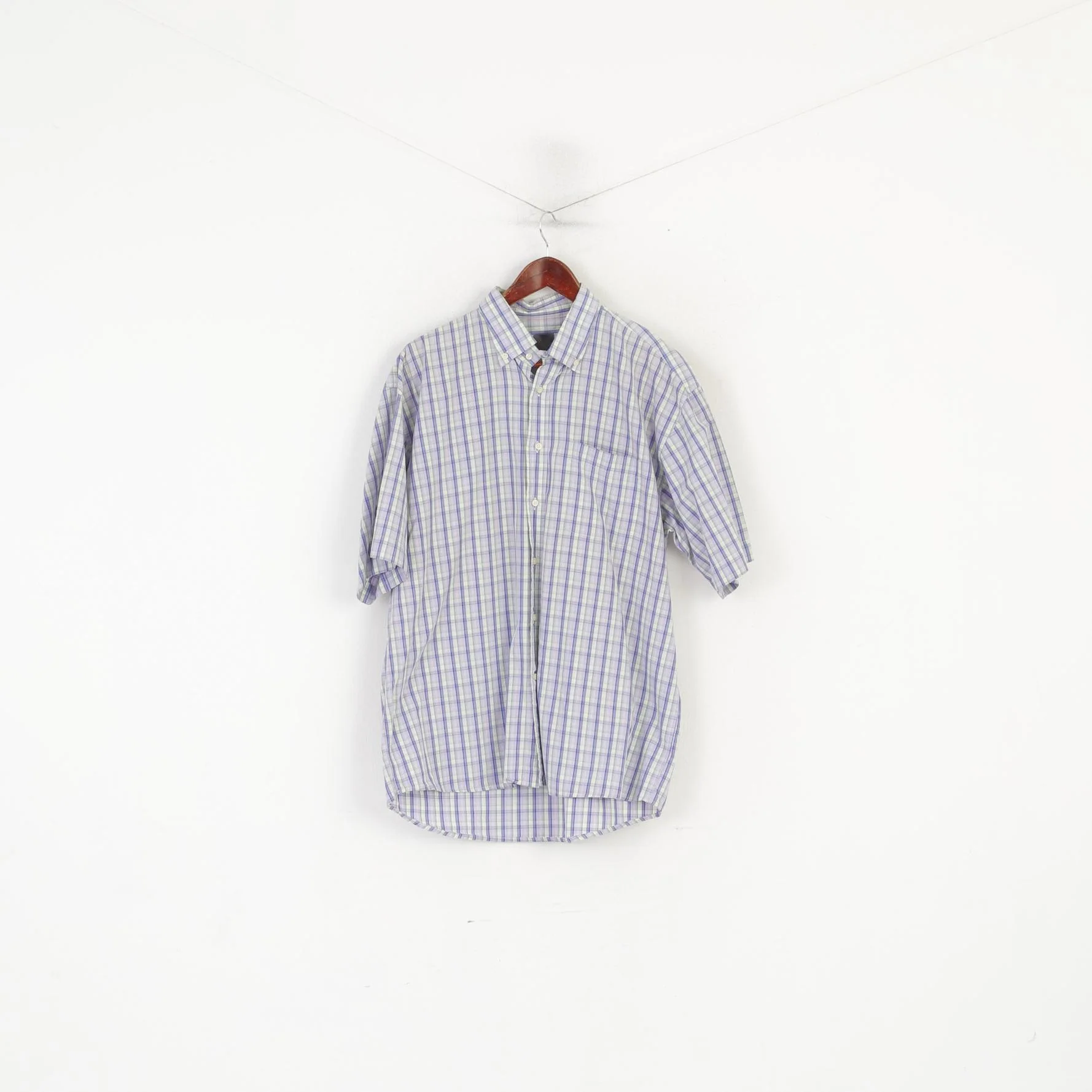 Redgreen Men XL Casual Shirt Purple Check Cotton Pocket Detailed Buttons Top