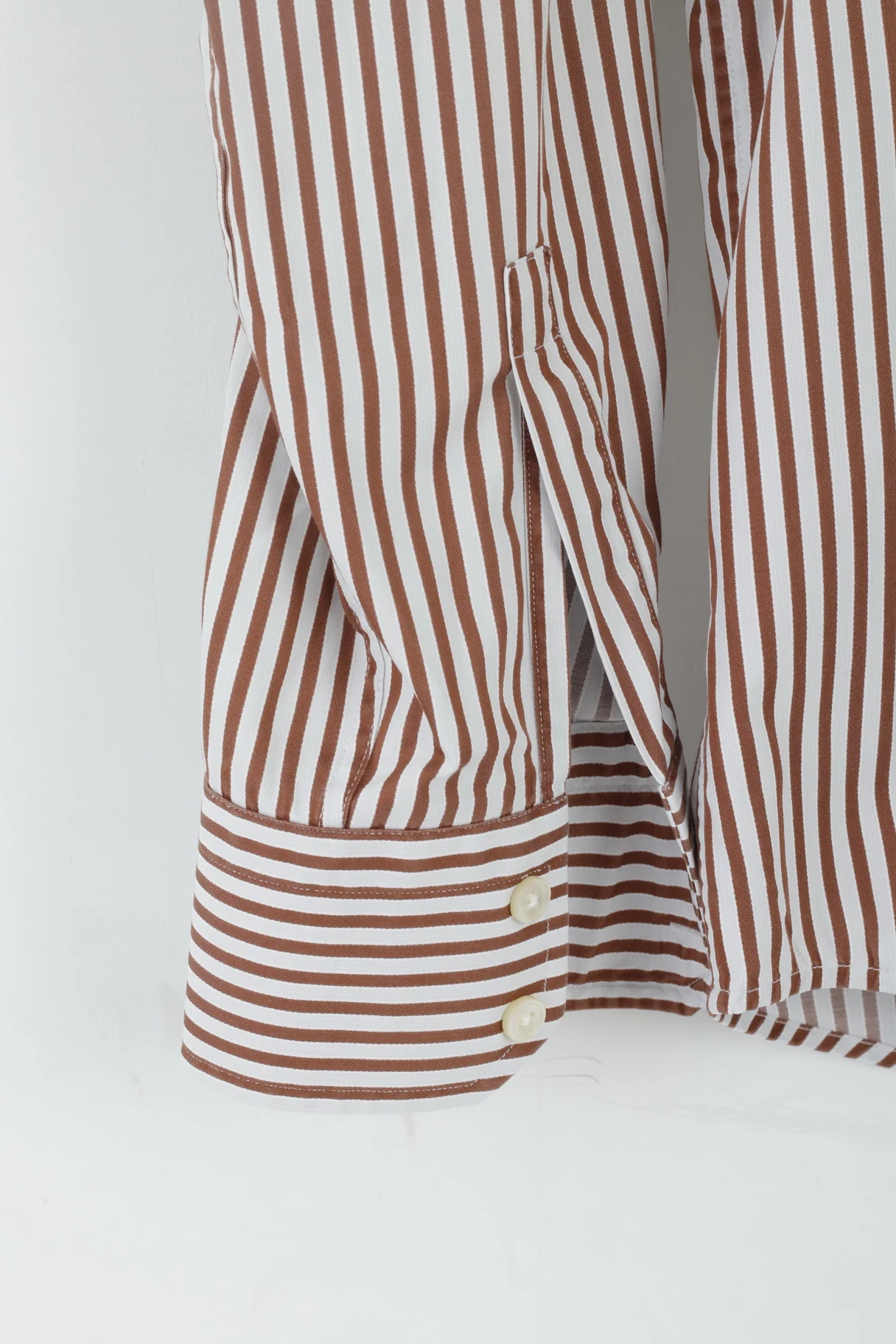 Hugo Boss Mens 42 16.5 L Casual Shirt Brown Striped Cotton Long Sleeve Regualr Top - Image 3