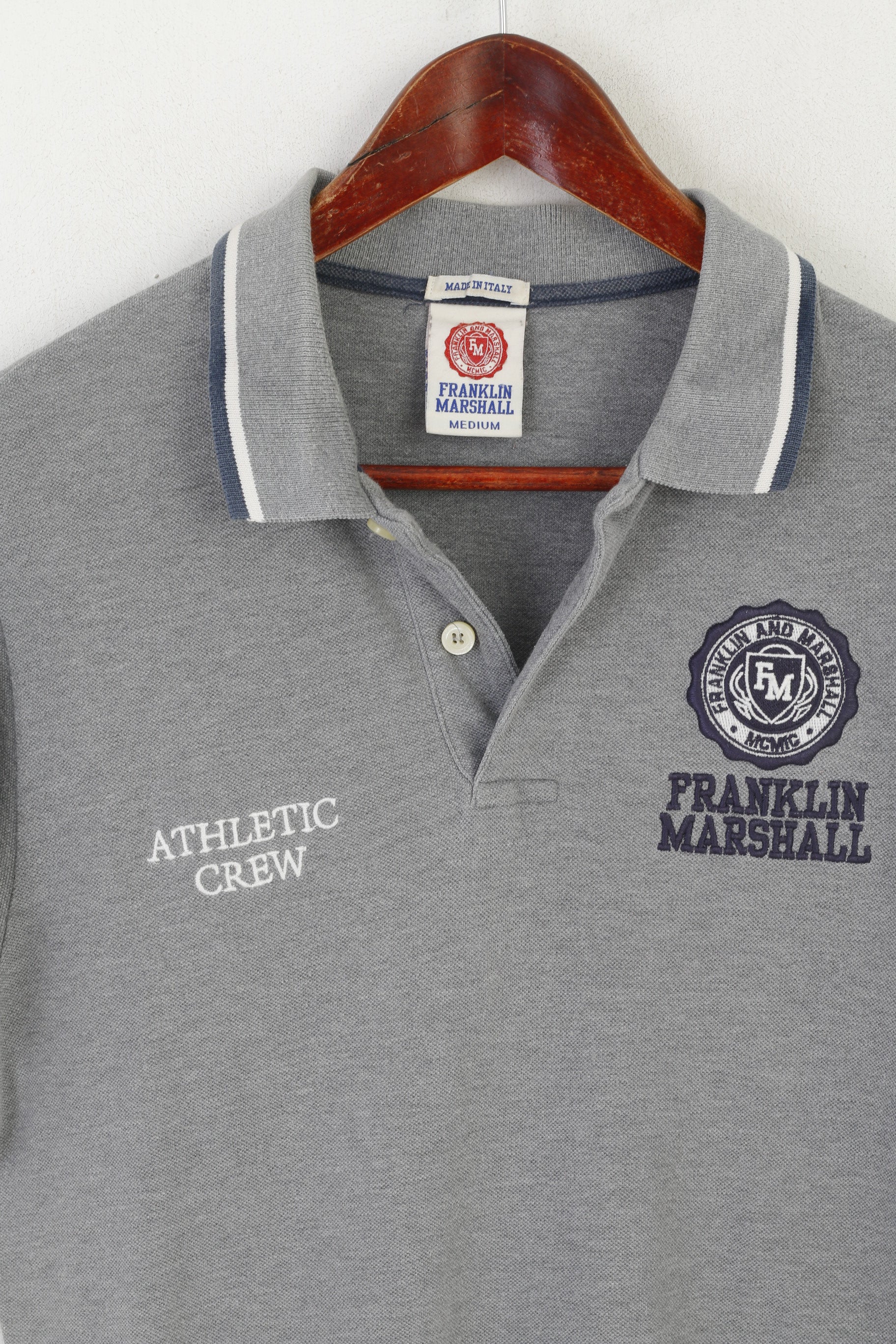 Franklin Marshall Men M Polo Shirt Grey Cotton Athletic Crew #82 Slim Fit Top - Image 2