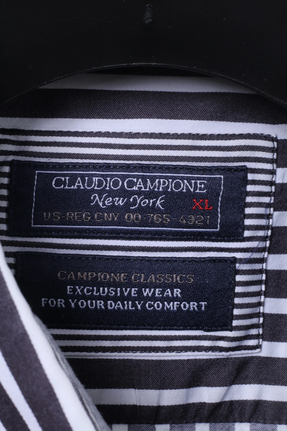 Claudio Campione Mens XL Casual Shirt Black White Stripe Exclusixe Wear Cotton Top - Image 5