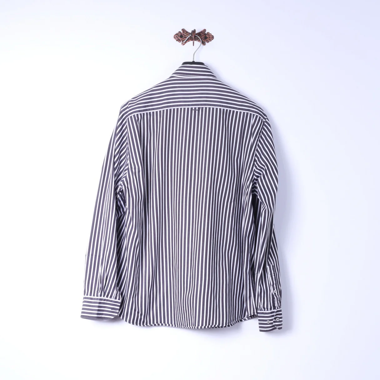Claudio Campione Mens XL Casual Shirt Black White Stripe Exclusixe Wear Cotton Top - Image 8
