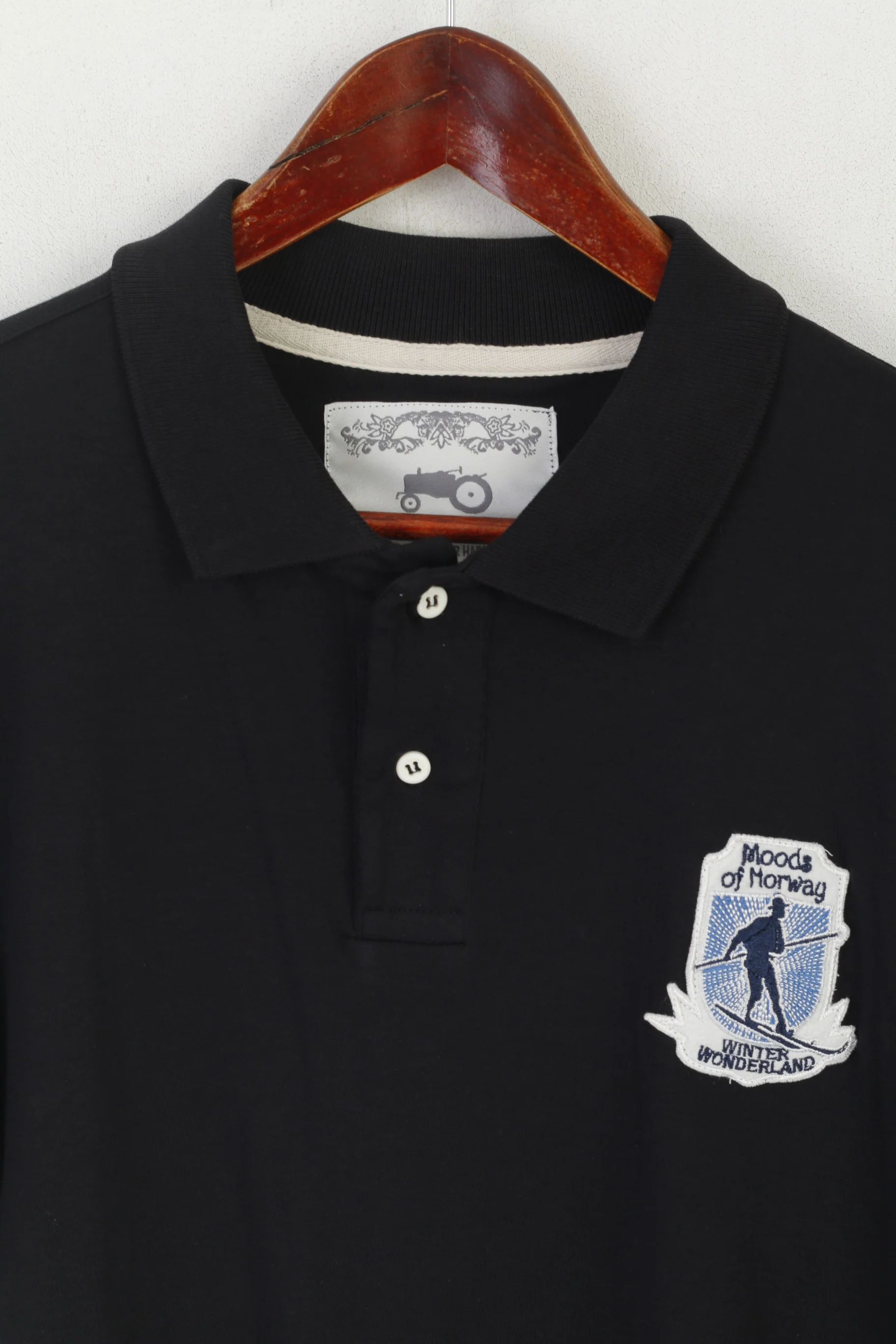 Moods of Norway Men XL Polo Shirt Black Cotton Stretch Short Sleeve Winter Wonderland - Image 2