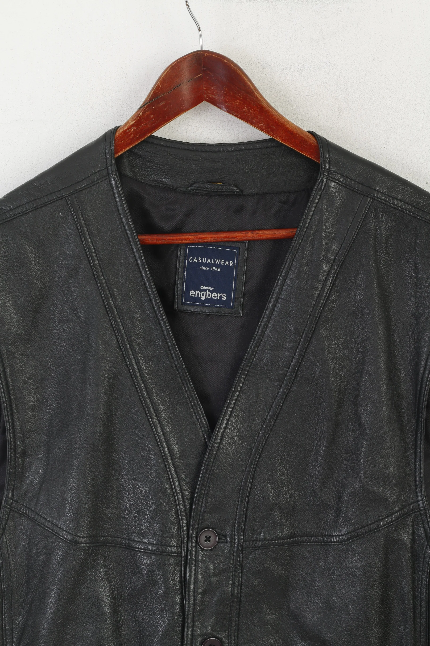 Engbers Men 56 XL Waistcoat Black Soft Leather Casual Wear Pockets Western Vest - Image 2
