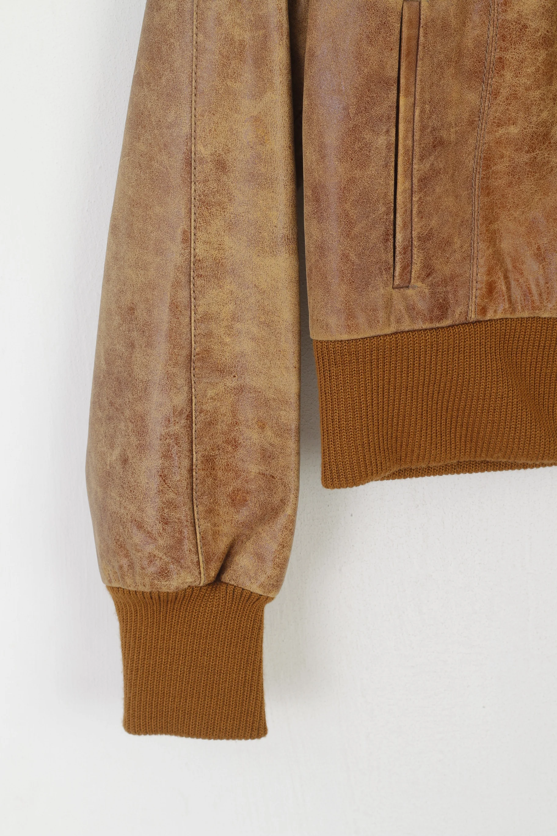 Soviet Women 10 S Jacket Camel Leather Biker Stand-Up Collar Zip Up Retro Top - Image 3