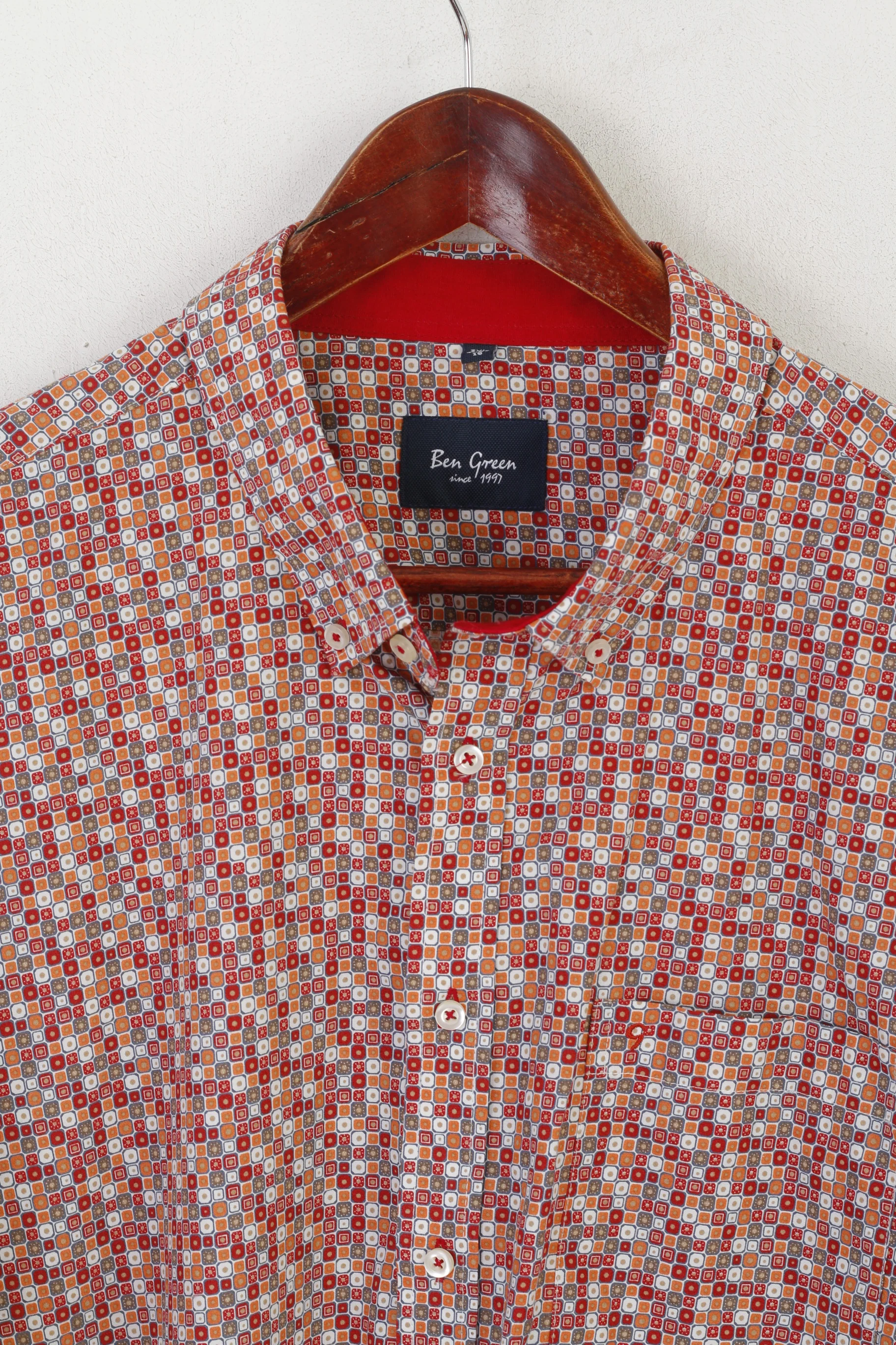 Ben Green Men 3XL Casual Shirt Red Printed Square Button Down Collar Top - Image 2