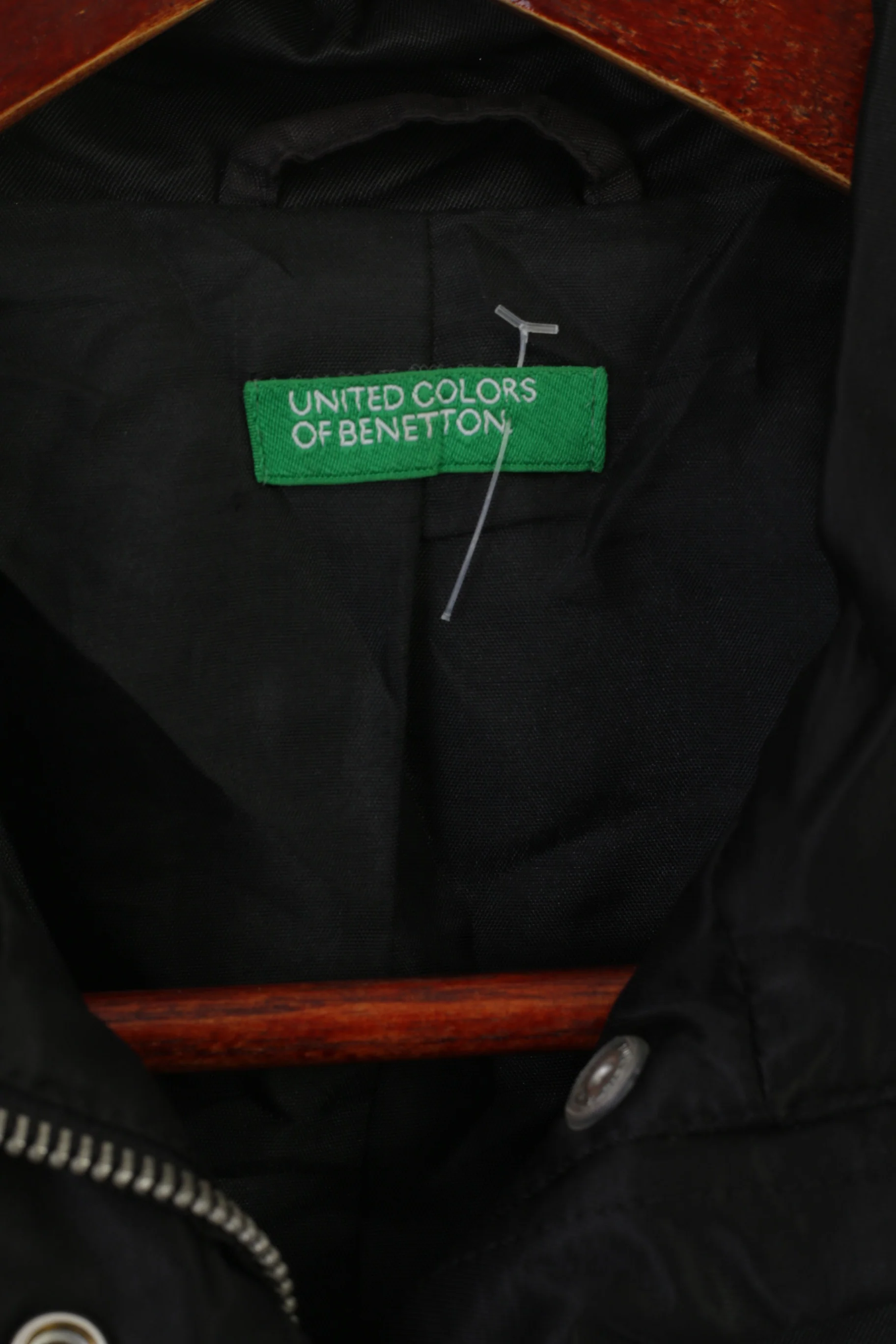 United Colors Of Benetton Women 38 XXS Jacket Black Shiny Cropped Zip Up Top - Image 4
