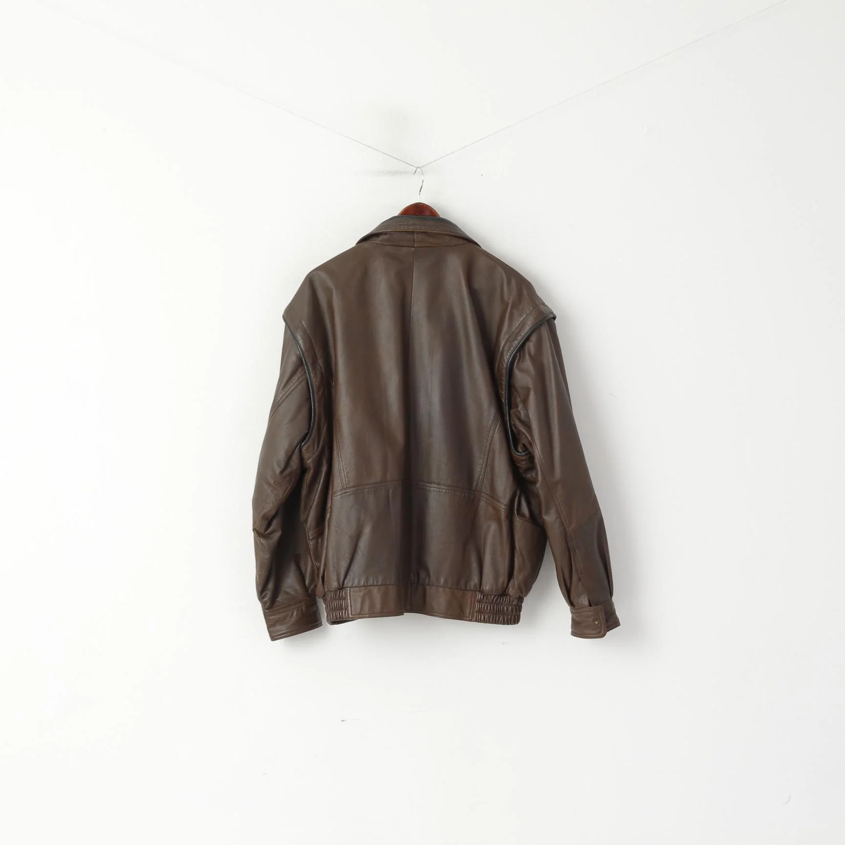 Rising Sun Men 52 L Bomber Jacket Brown Vintage Leather Pilot Removable Sleeve Biker Top - Image 9