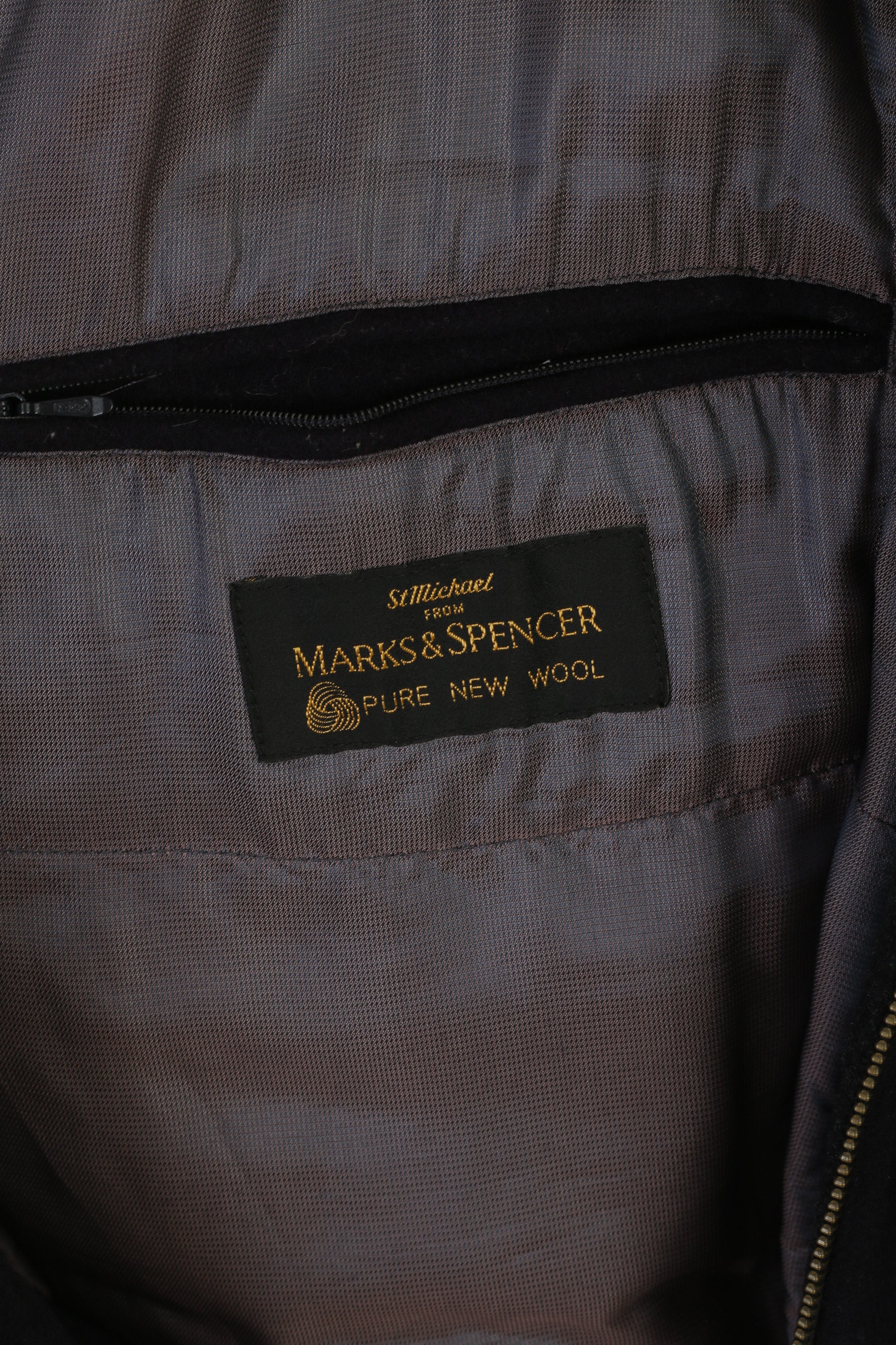 Marks & Spencer Men L Coat Navy Wool Vintage Lined Full Zipper Classic Top - Image 5