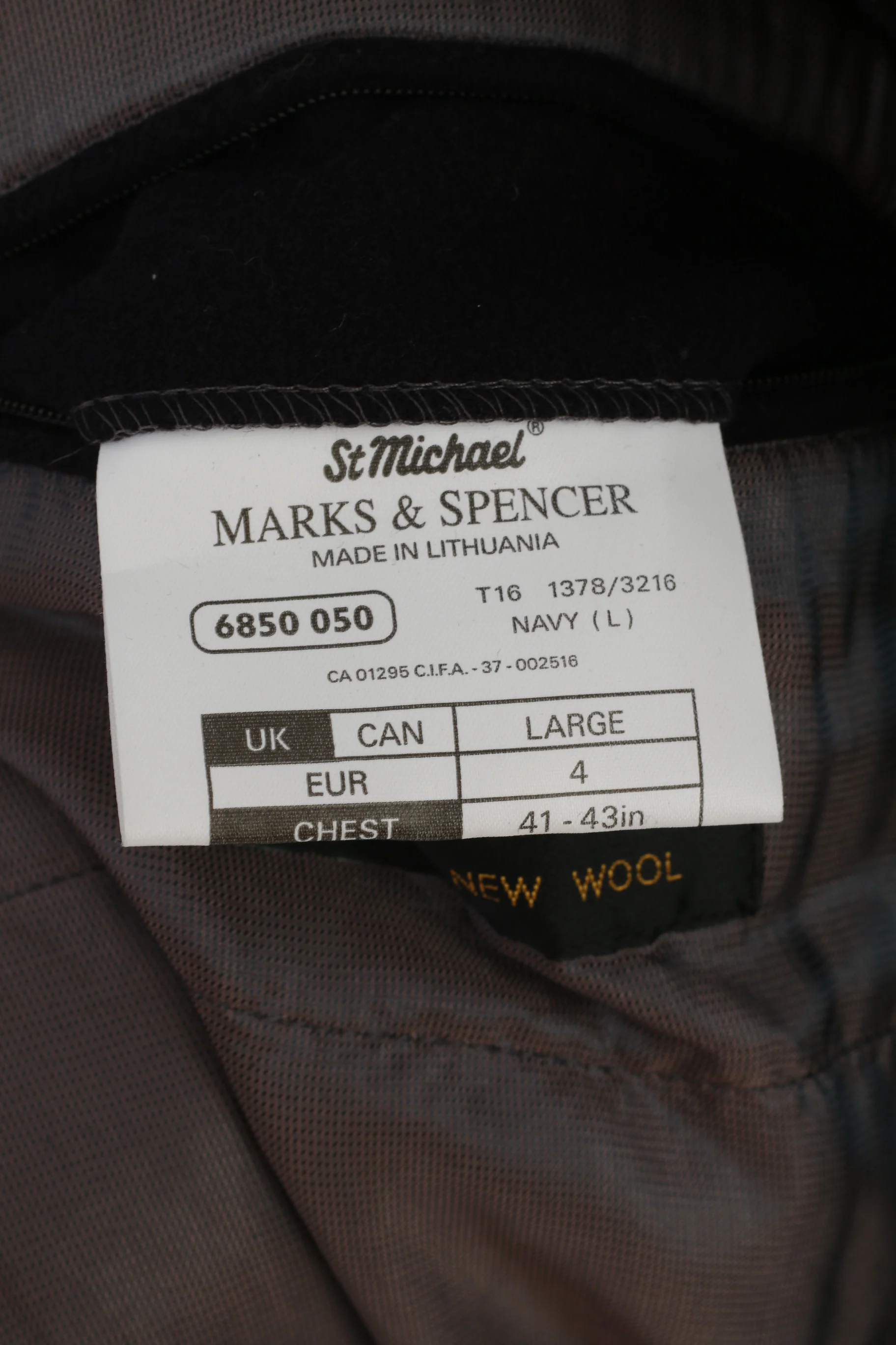 Marks & Spencer Men L Coat Navy Wool Vintage Lined Full Zipper Classic Top - Image 6