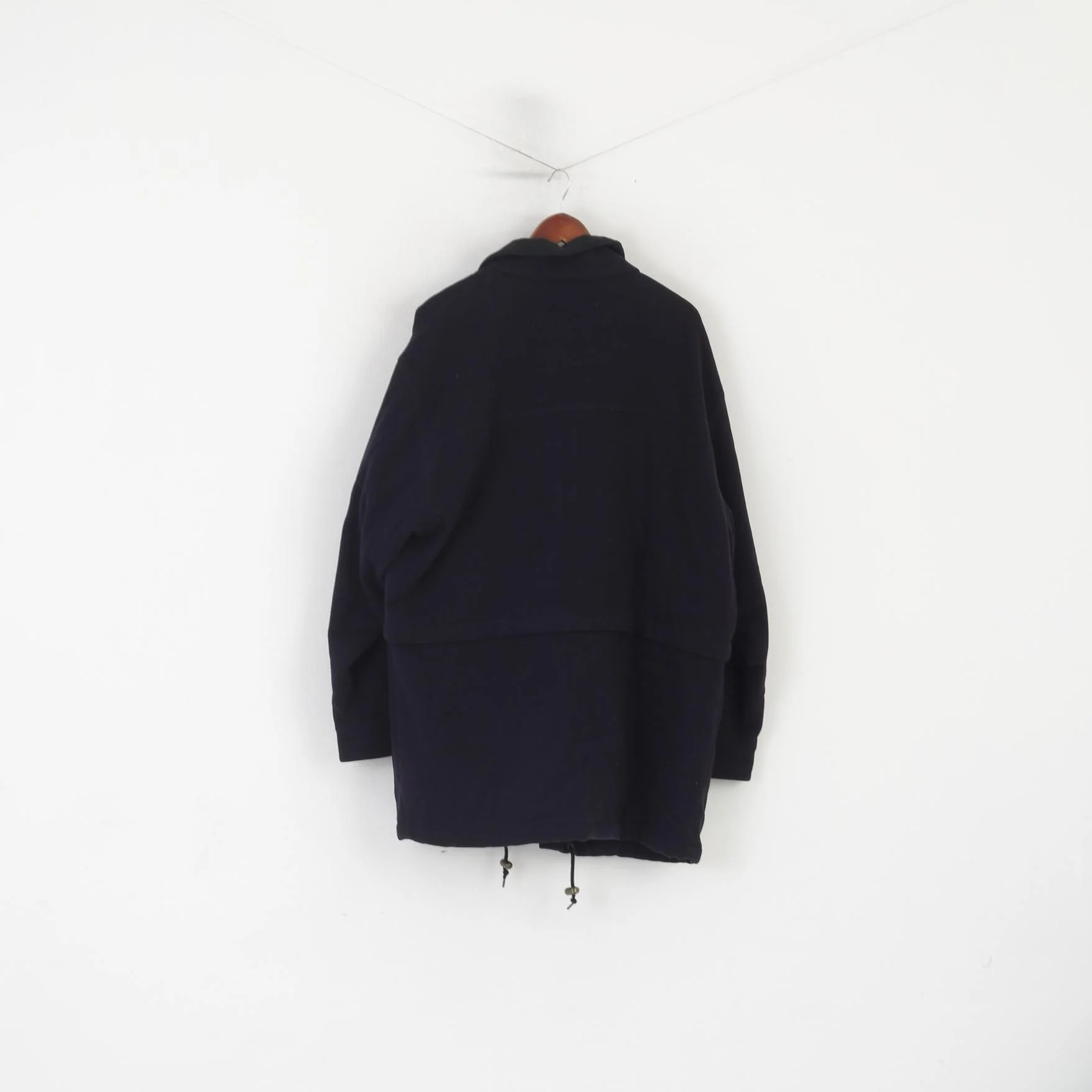 Marks & Spencer Men L Coat Navy Wool Vintage Lined Full Zipper Classic Top - Image 7