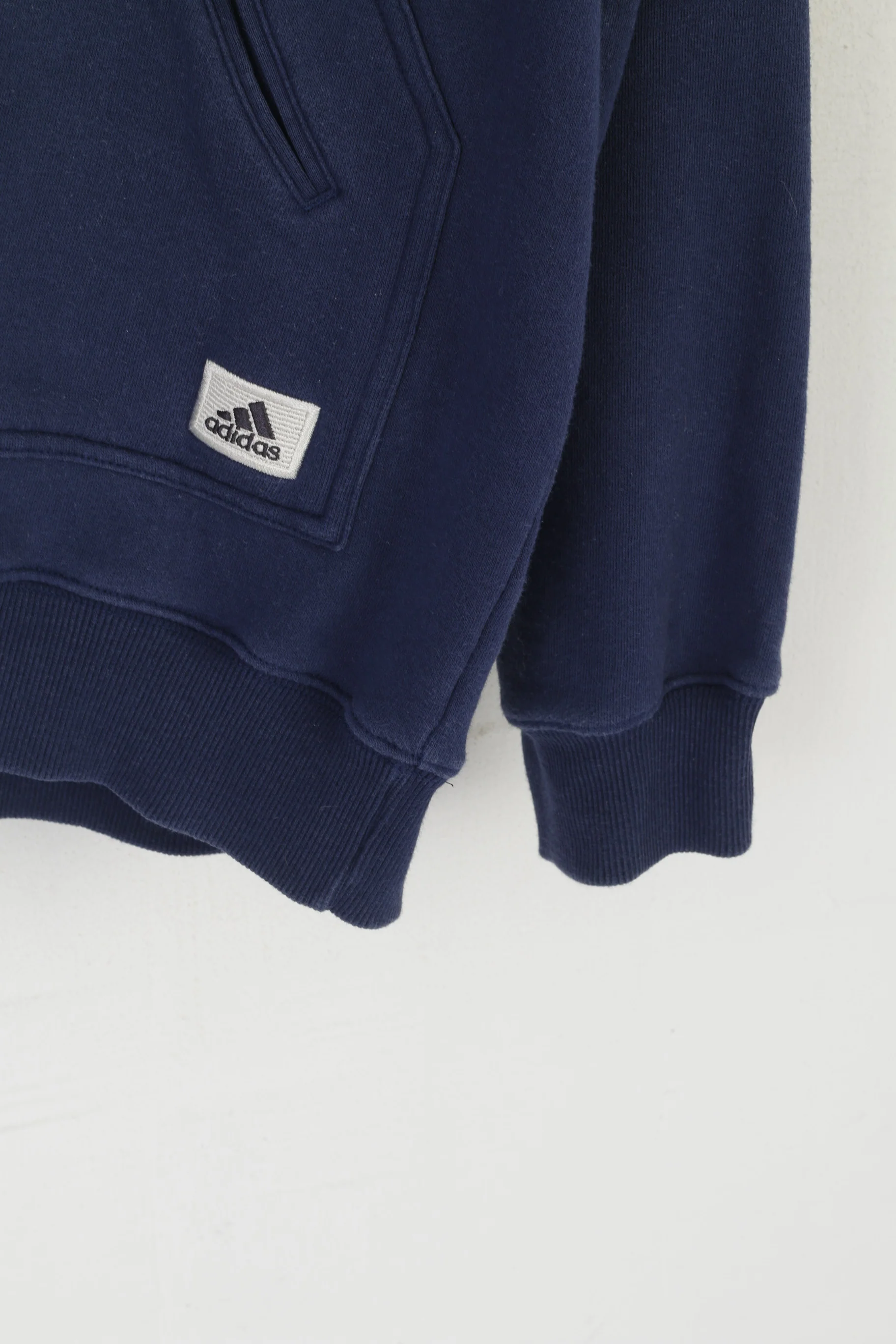 Adidas Men L 192 Sweatshirt Navy Vintage Cotton Hooded Kangaroo Pocket Top - Image 3