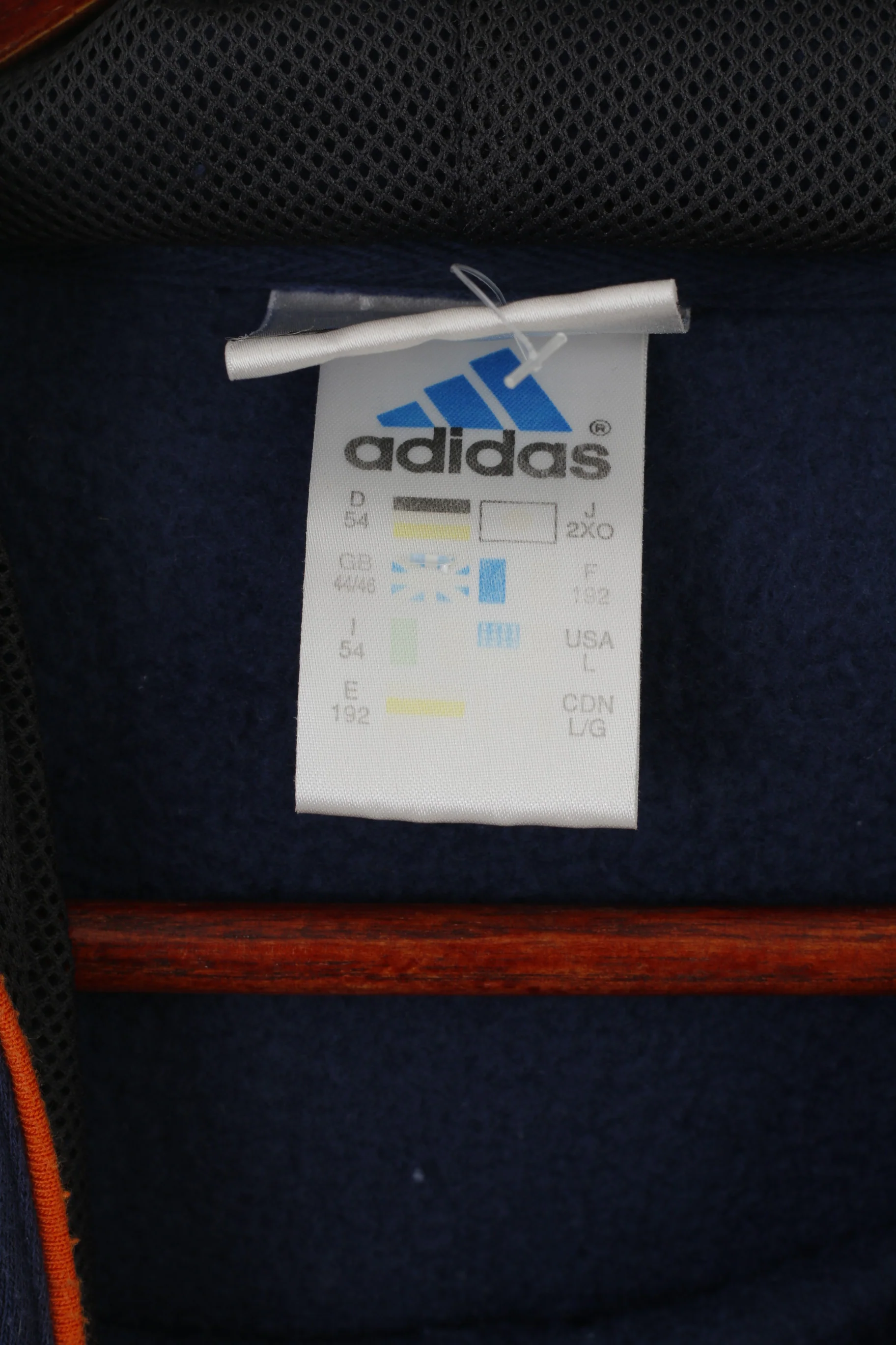Adidas Men L 192 Sweatshirt Navy Vintage Cotton Hooded Kangaroo Pocket Top - Image 4