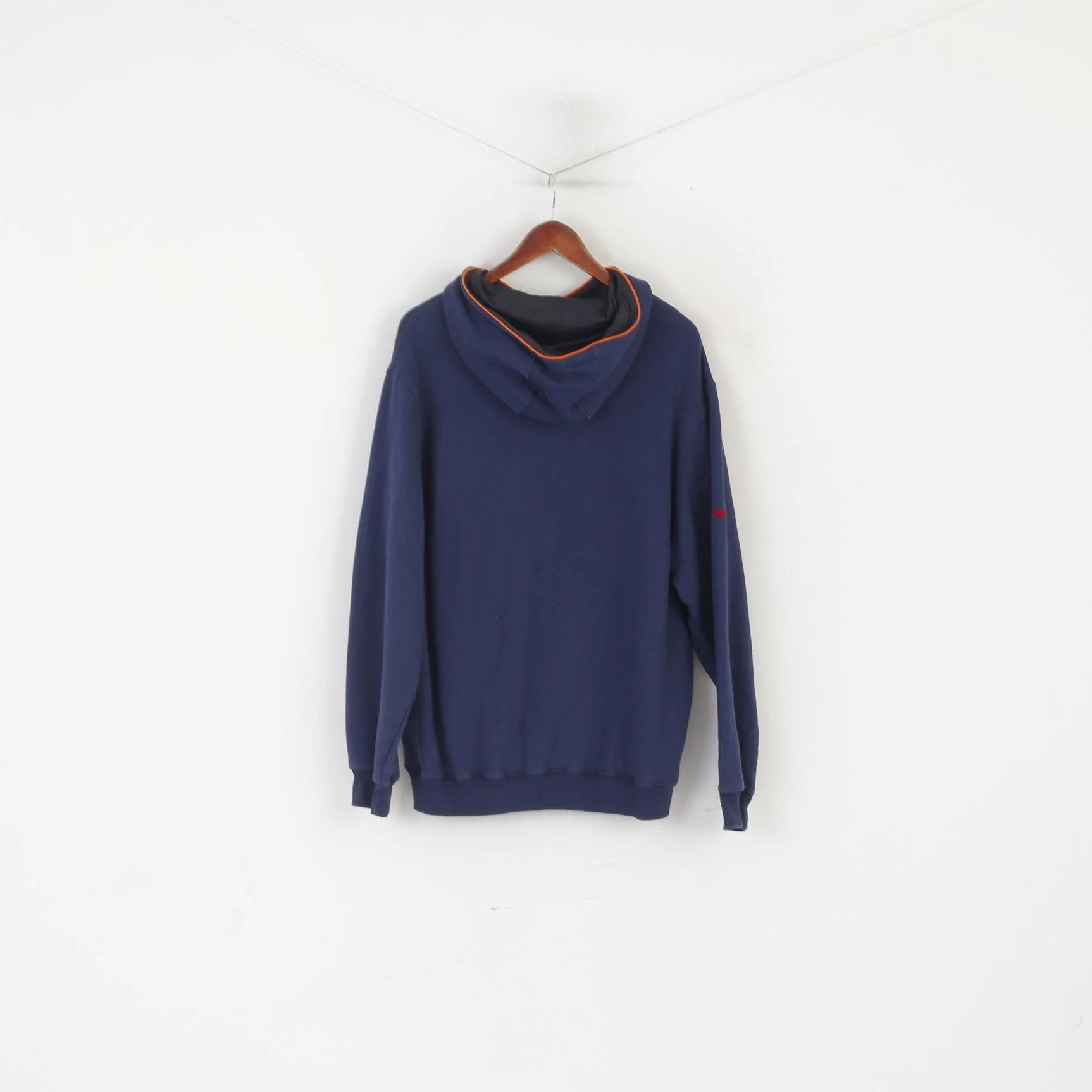 Adidas Men L 192 Sweatshirt Navy Vintage Cotton Hooded Kangaroo Pocket Top - Image 6