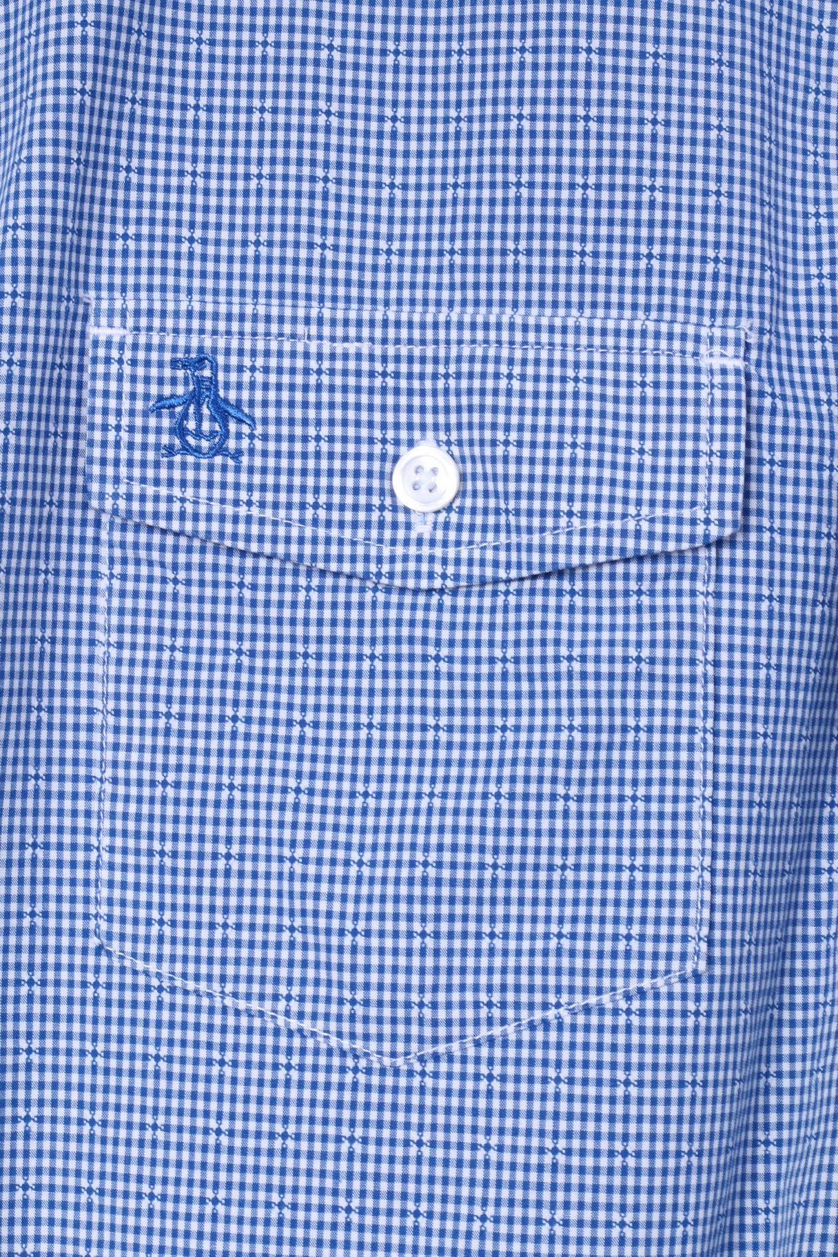 Penguin Mens XL Casual Shirt Mini Check Blue Cotton Heritage Slim Fit Top - Image 3