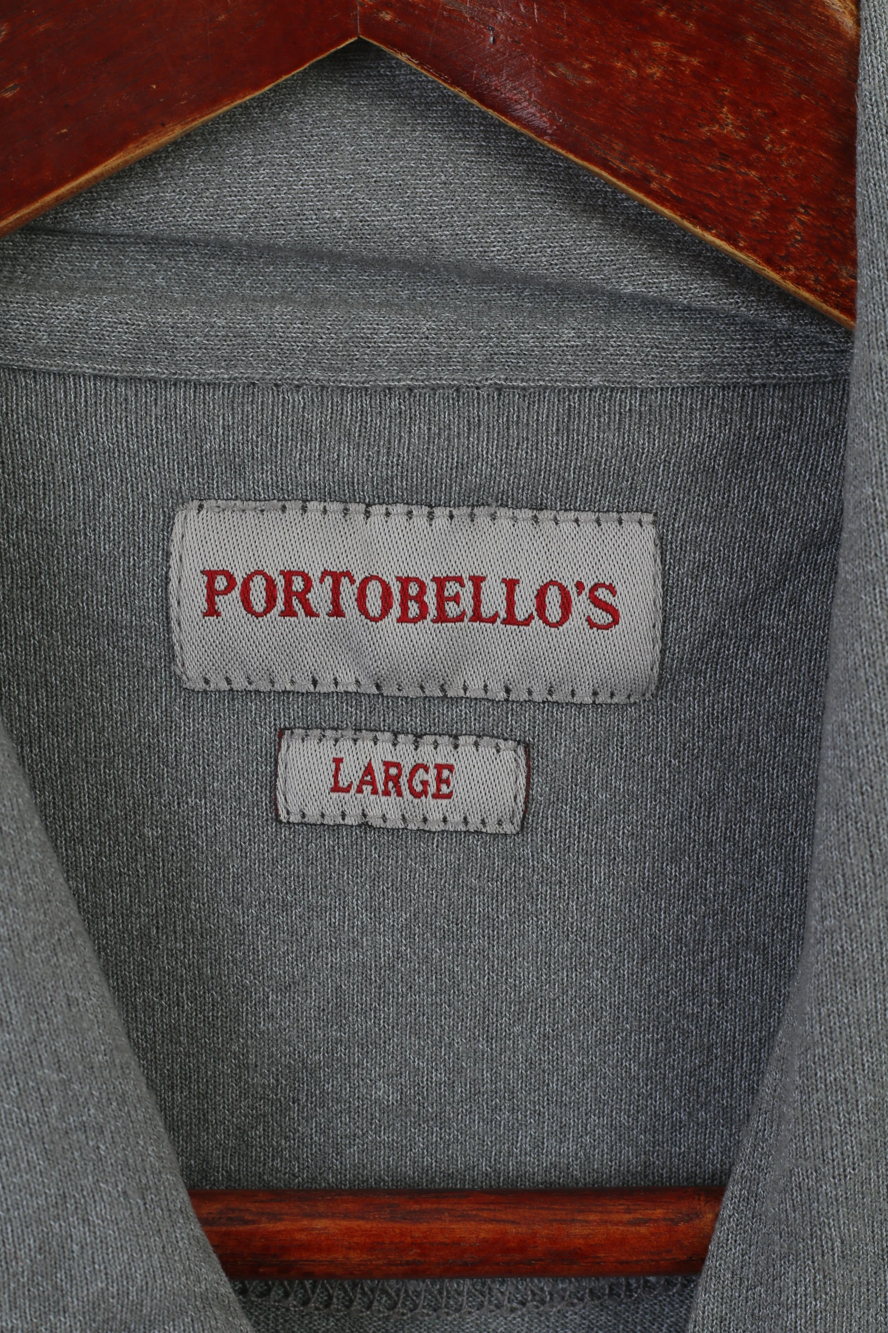 Portobello's Men L Polo Shirt Gray Vintage Plain Viscose Zip Neck Italy Top - Image 4