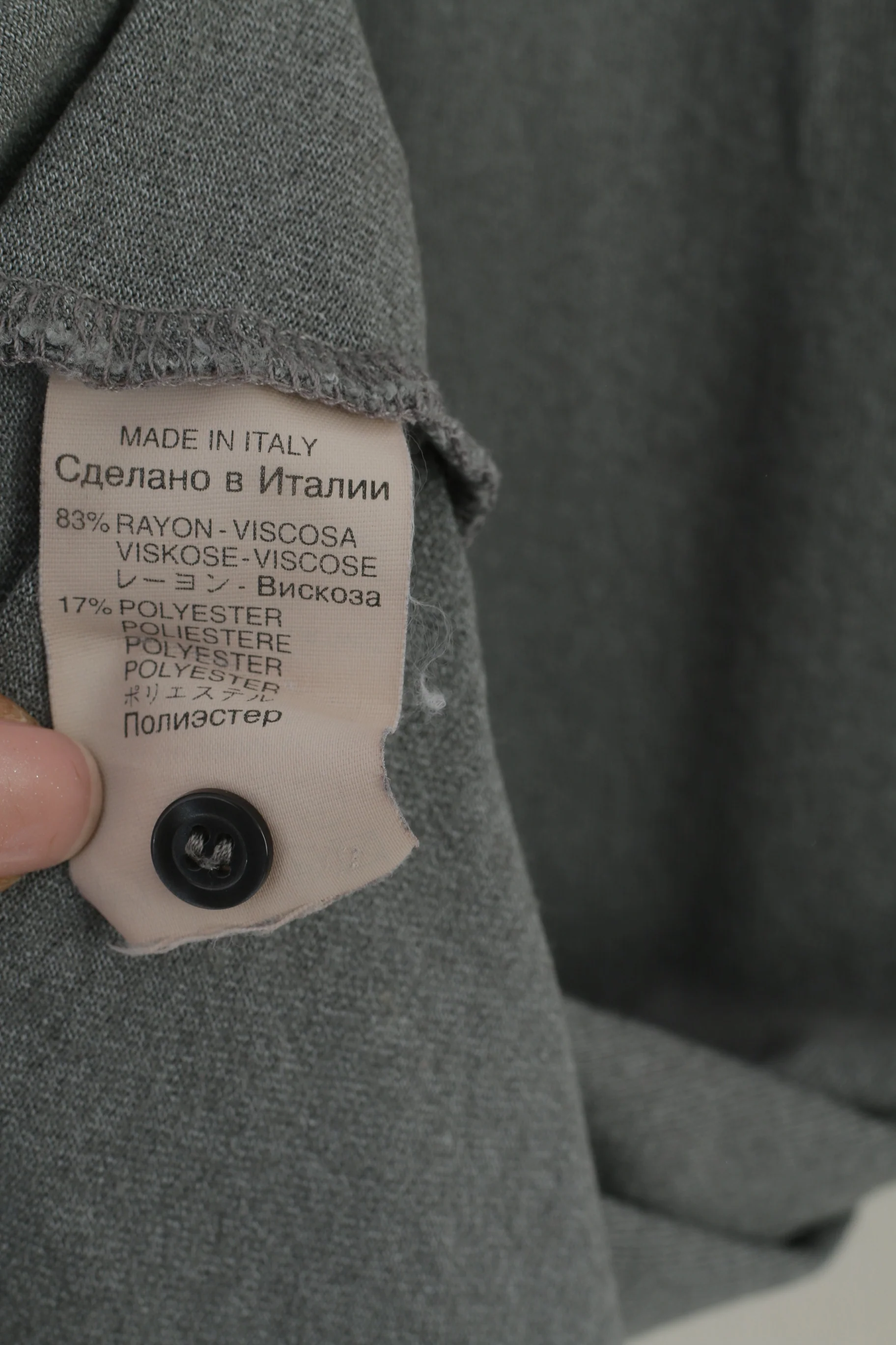 Portobello's Men L Polo Shirt Gray Vintage Plain Viscose Zip Neck Italy Top - Image 5