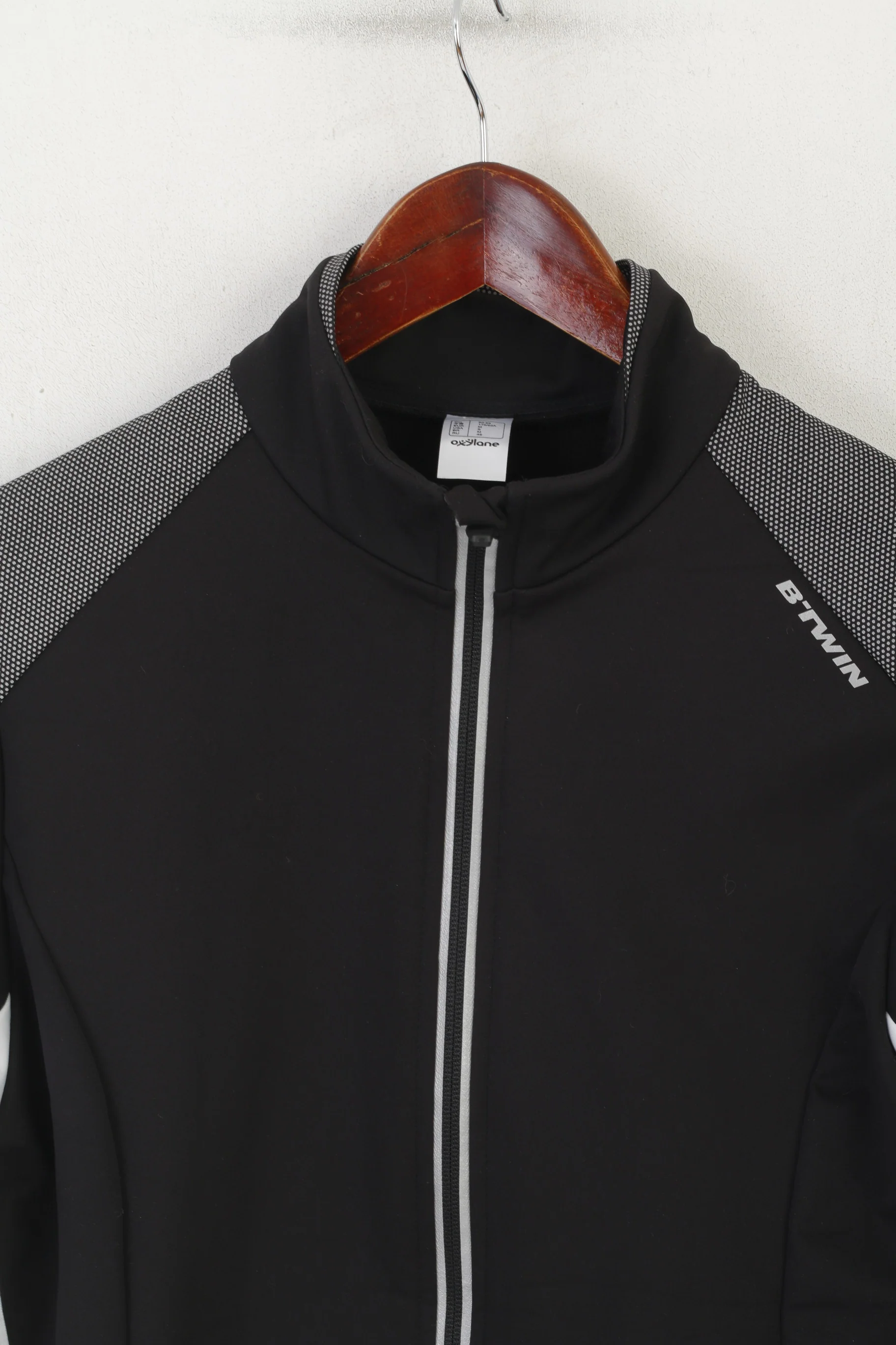 B'TWIN Women M Cycling Jacket Black Reflective Full Zipper Windbreaker Bike Top - Image 2