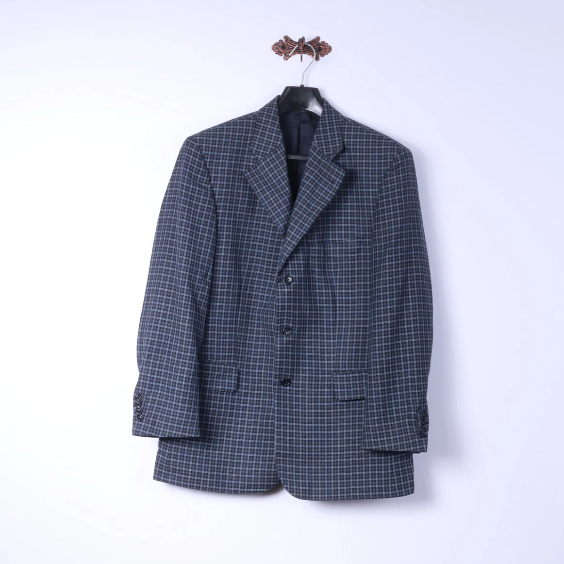 Roeterink Bocholt Men 50 40 Blazer Blue Vintage Check 100% Wool Made in Italy Jacket