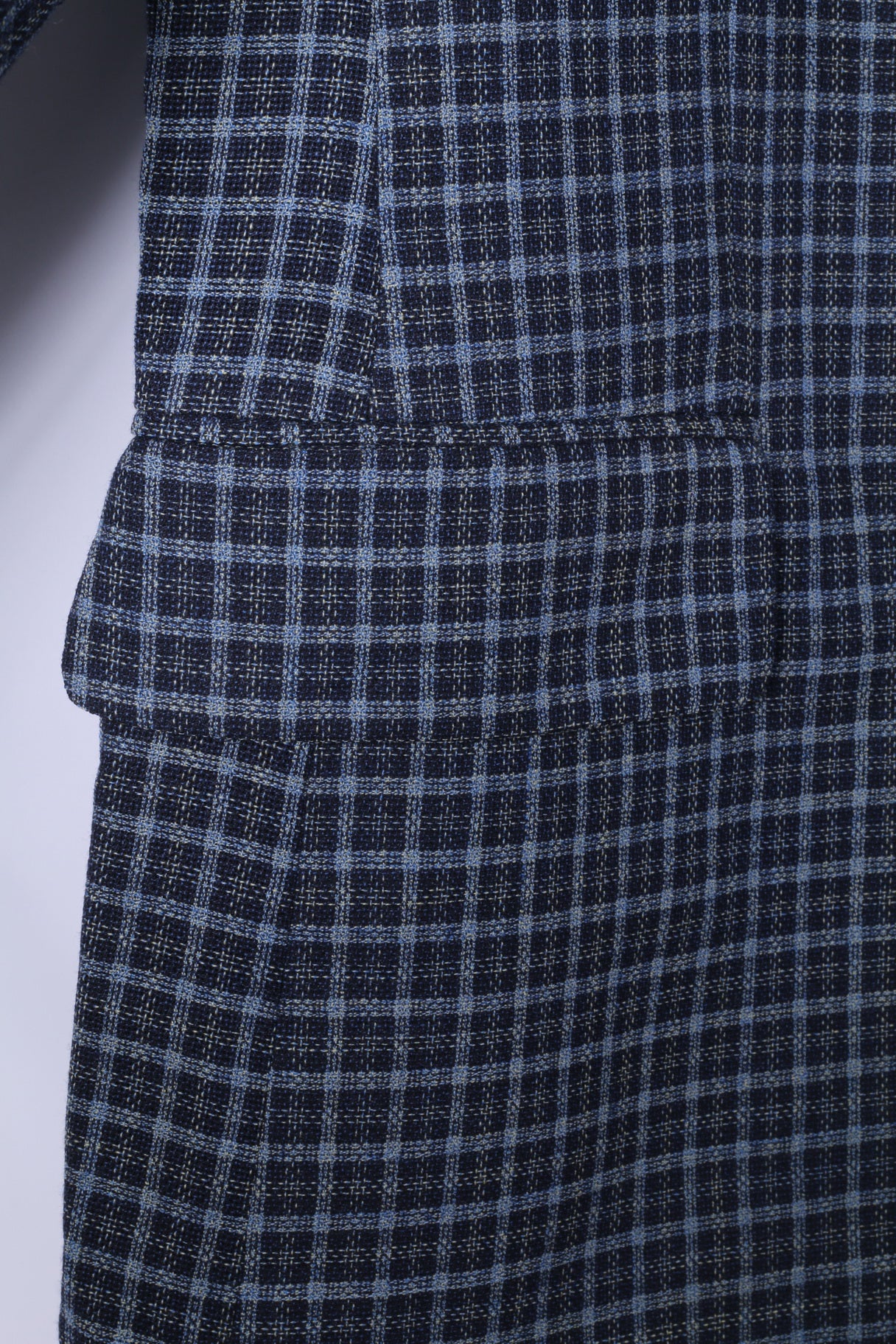 Roeterink Bocholt Men 50 40 Blazer Blue Vintage Check 100% Wool Made in Italy Jacket - Image 4