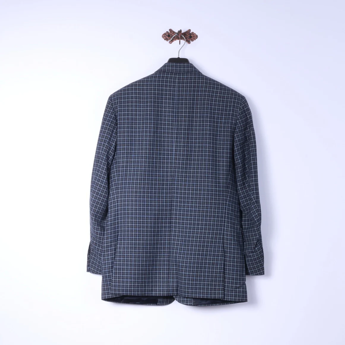 Roeterink Bocholt Men 50 40 Blazer Blue Vintage Check 100% Wool Made in Italy Jacket - Image 8