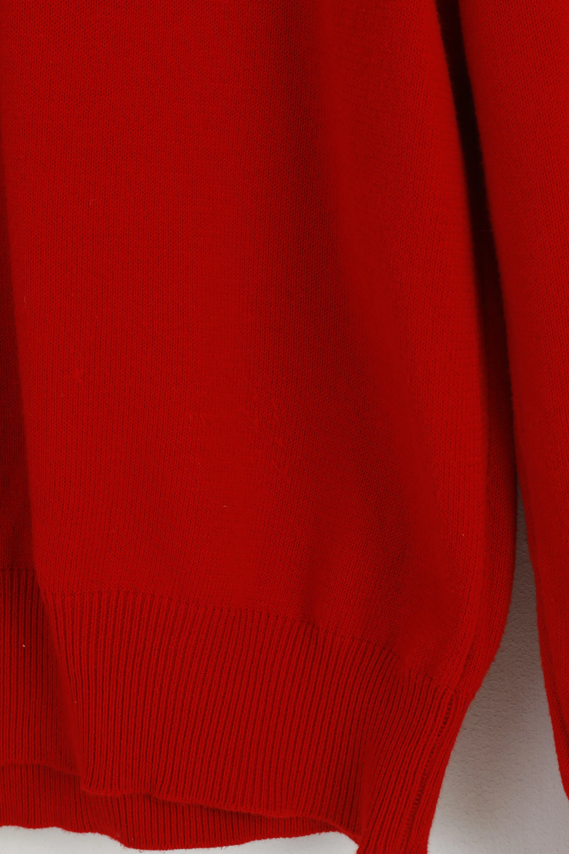 United Colors of Benetton Men M Jumper Red Cotton V Neck Classic Sweater - Image 3
