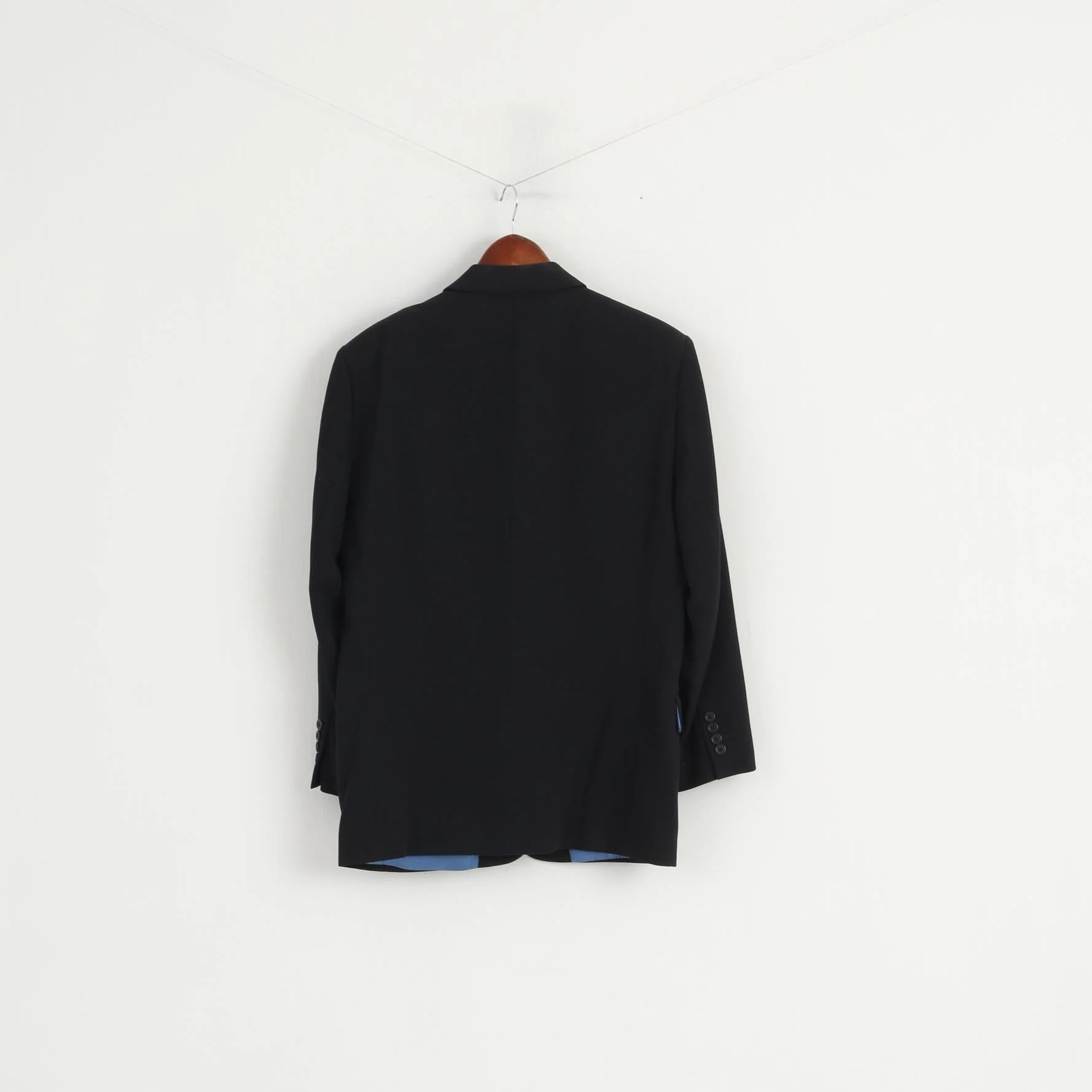 Daniel Hechter Men 38 Blazer Black Wool Single Breasted Shoulder Pads Jacket - Image 6