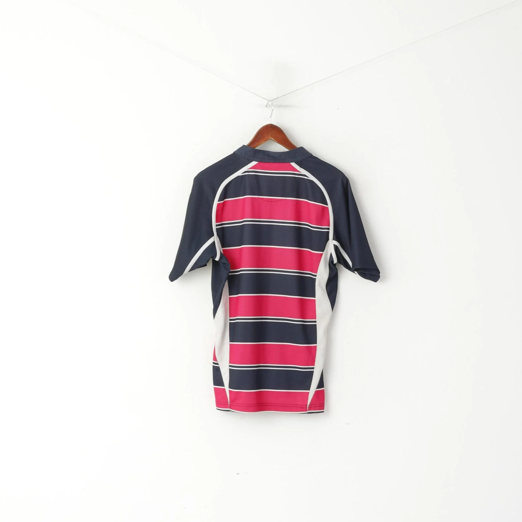 KooGa Men S Shirt Navy Pink Striped Rugby Official Match Jersey Top - Image 5
