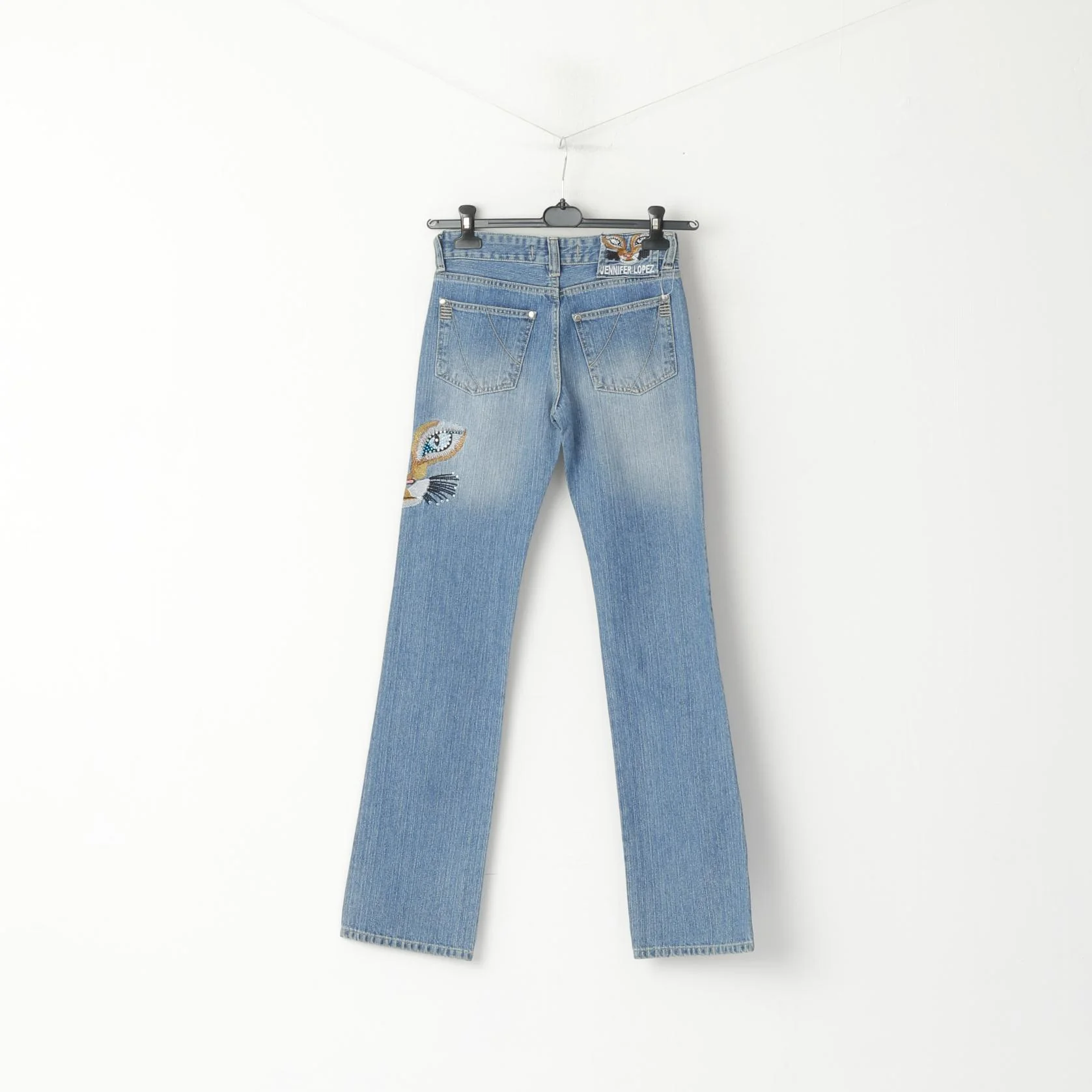 Jennifer Lopez Women 27 Jeans Trousers Blue Denim Cotton Detailed Long JLO Pants - Image 6