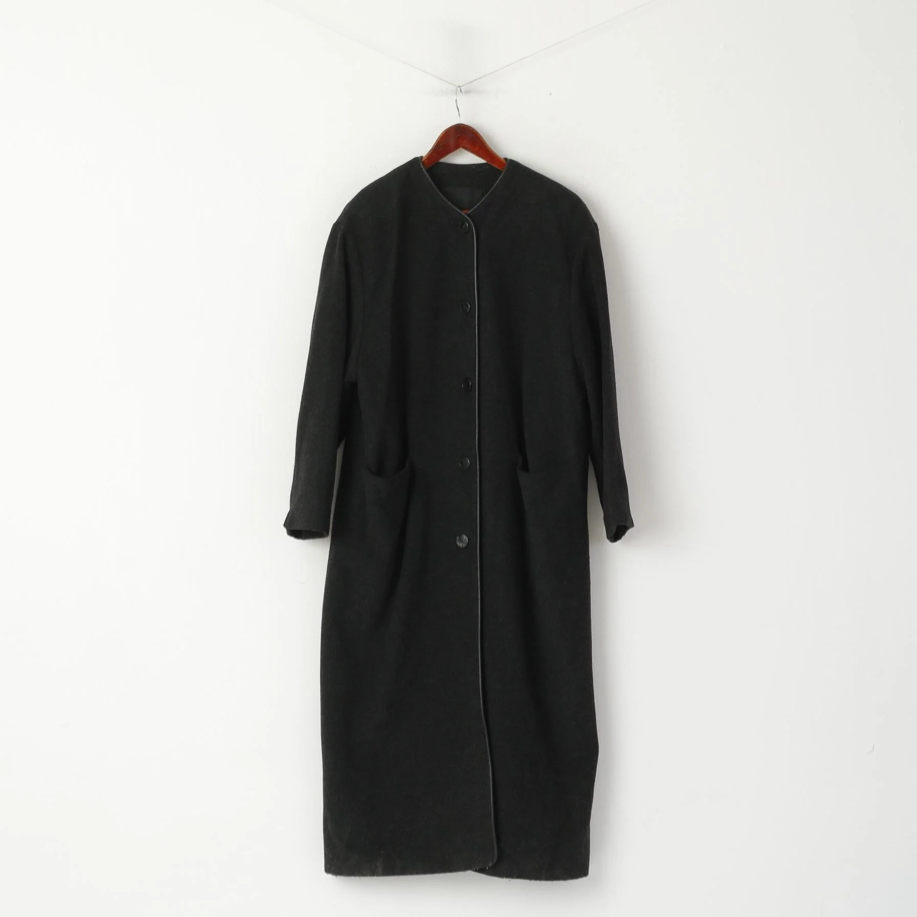 Danwear Women 12 38 Long Coat Grey Wool Cashmere Blend Vintage Classic Top