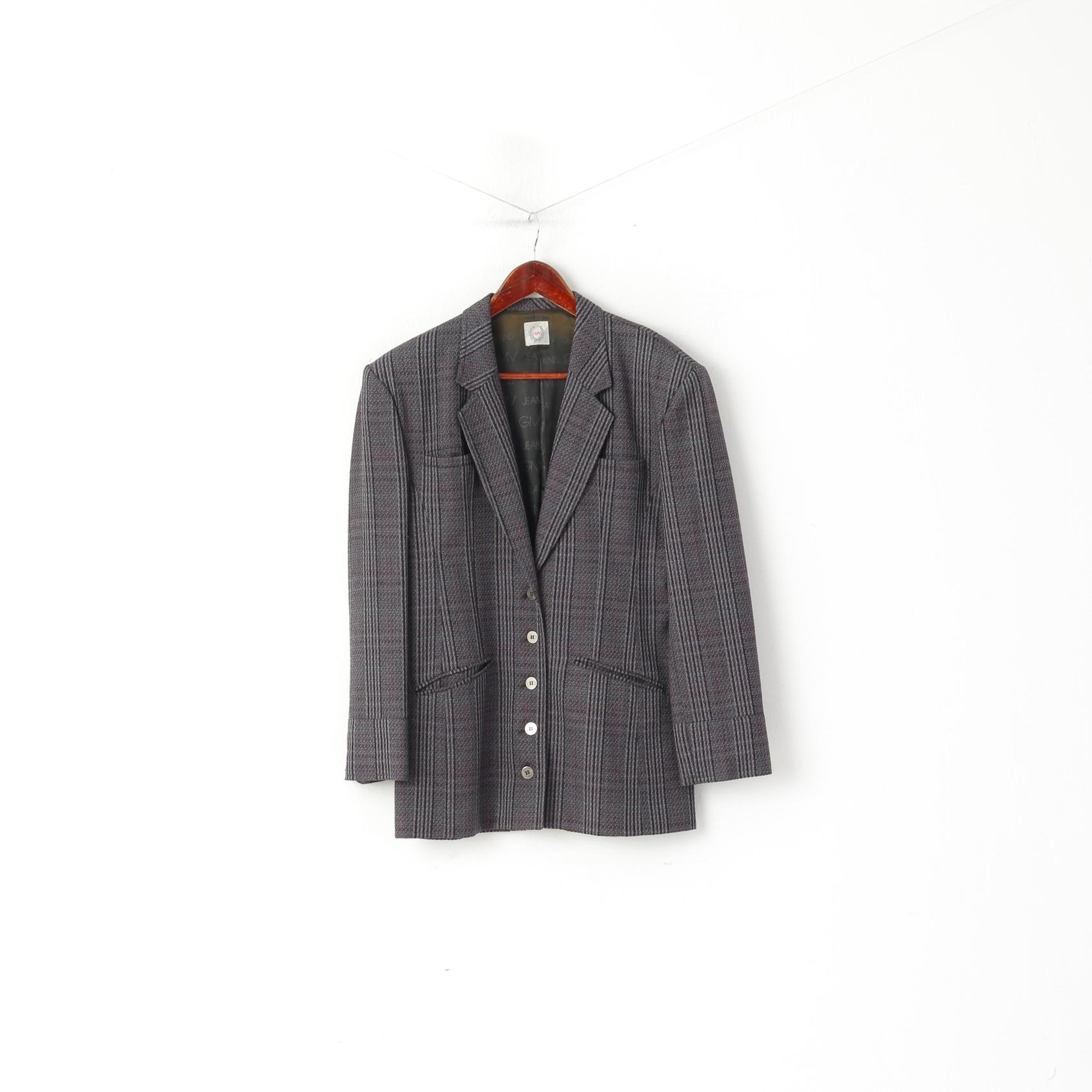 GMV Jeans Women M Blazer Purple Grey Check Vintage Single Breasted Jacket