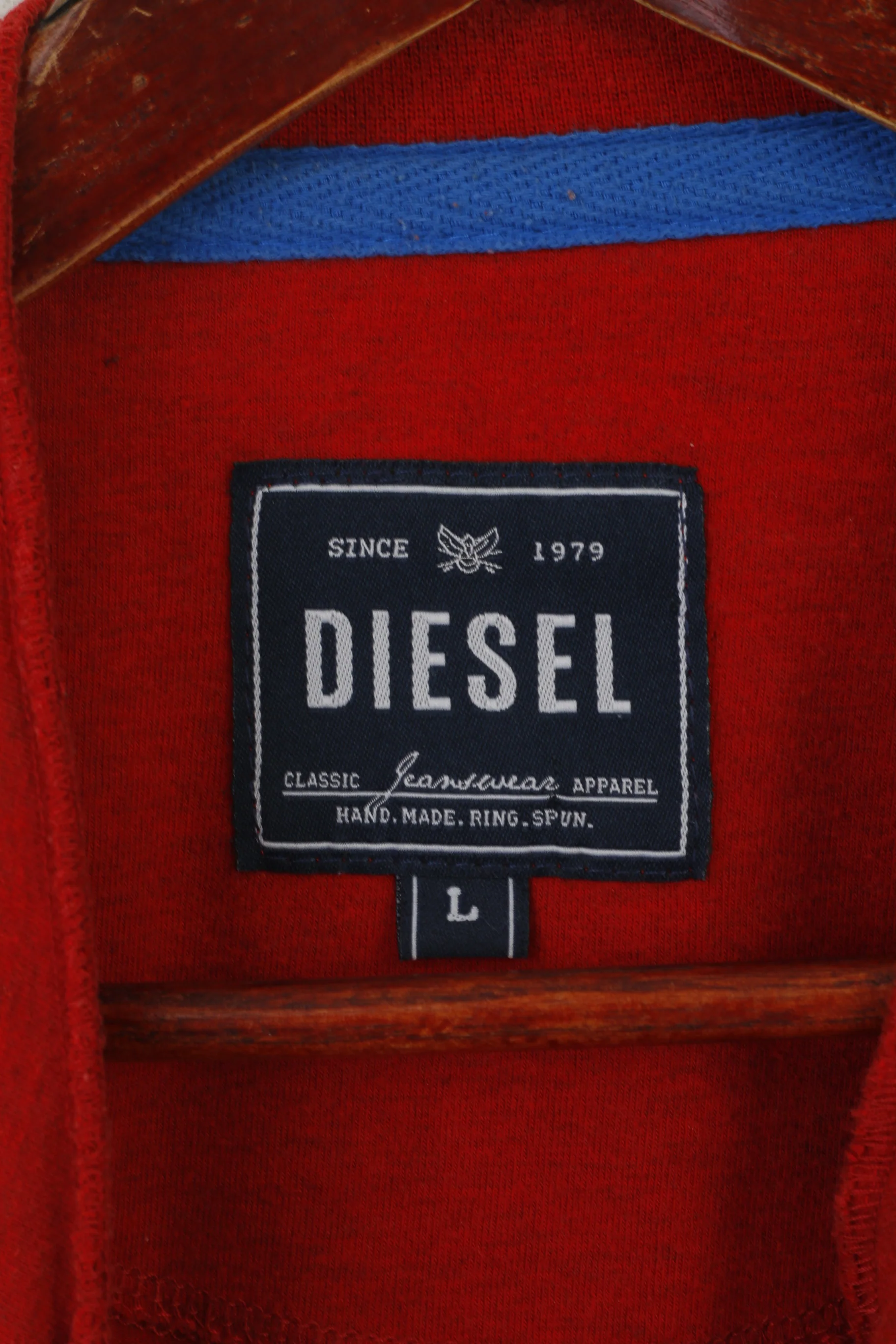 Diesel Men L Long Sleeved Shirt Red Cotton Button Neck Emroidered Sleeve Top - Image 5