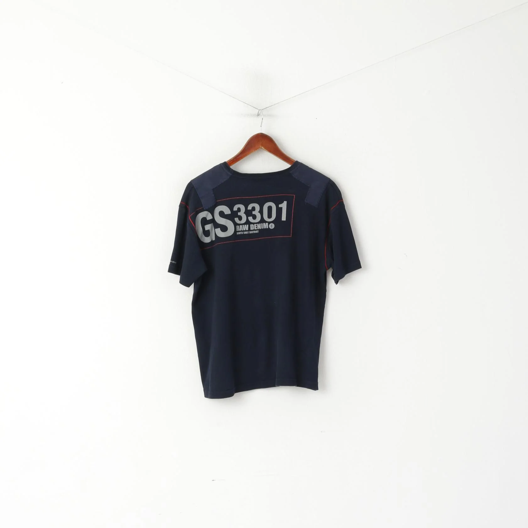 G-Star Raw Men XL Shirt Navy Cotton Embroidered Stretch Crew Neck Top - Image 6