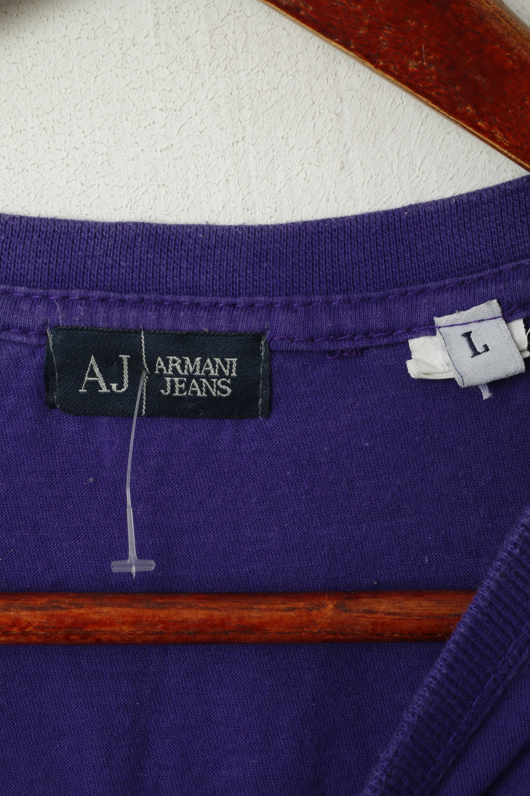 Armani Jeans Men L (M) Shirt Purple Cotton Graphic Slim Fit Crew Neck Top - Image 3