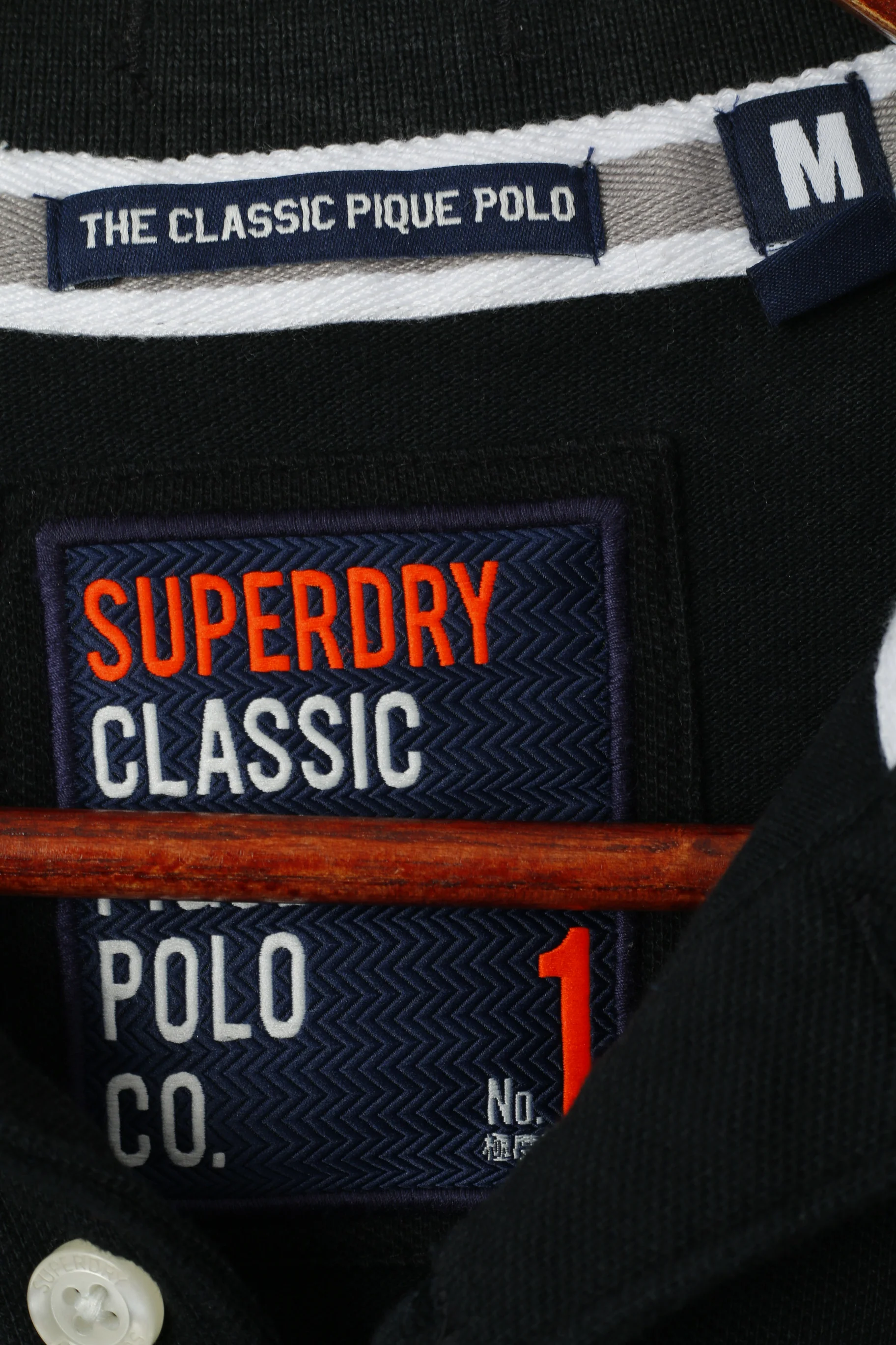 Superdry Men M Polo Shirt Black Classic Pique Detailed BUttons Short Sleeve Top - Image 3
