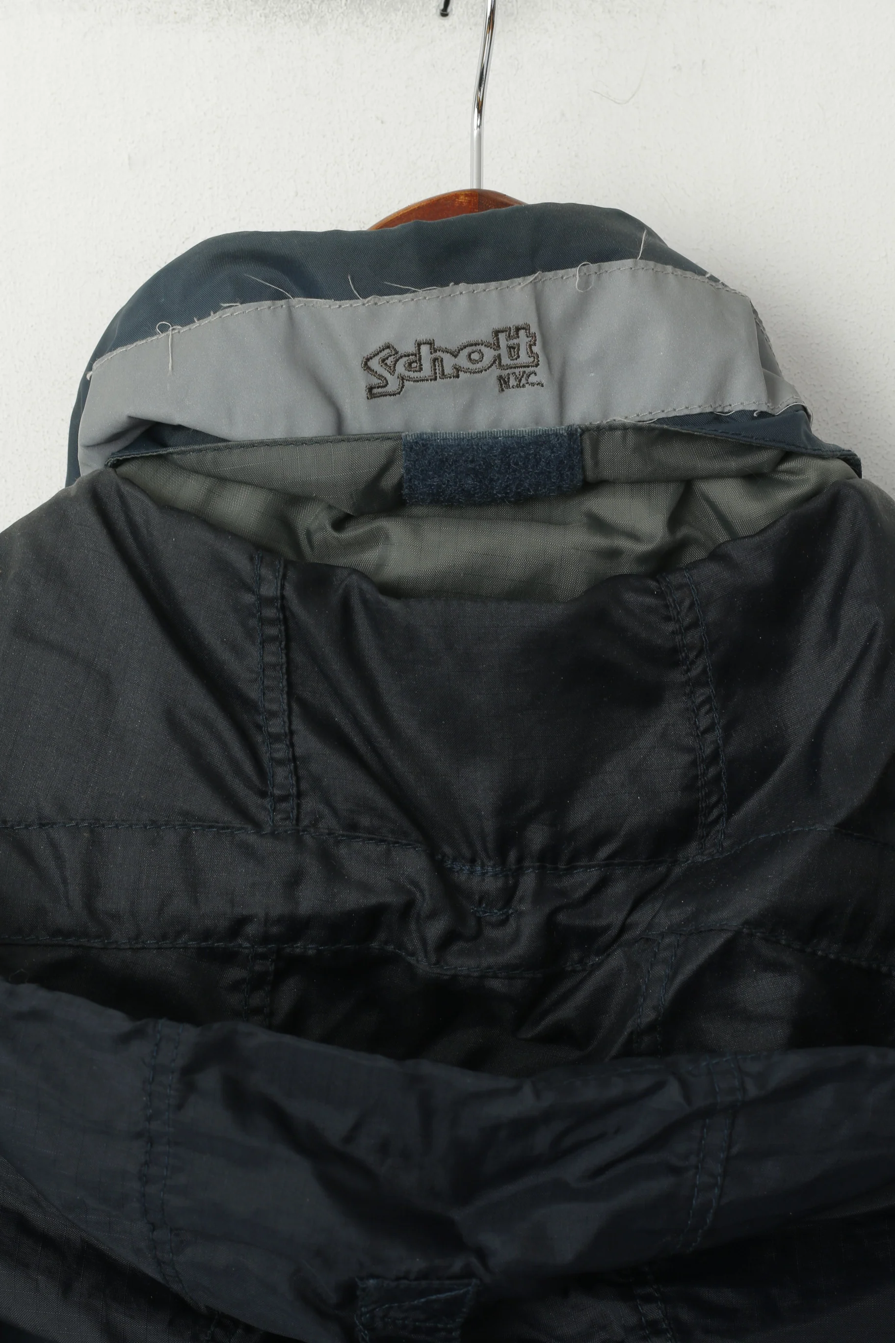 Schott N.Y.C. Men S Jacket Sea Blue Nylon Reflective Collar Zip Up  Hidden Hood Top - Image 8
