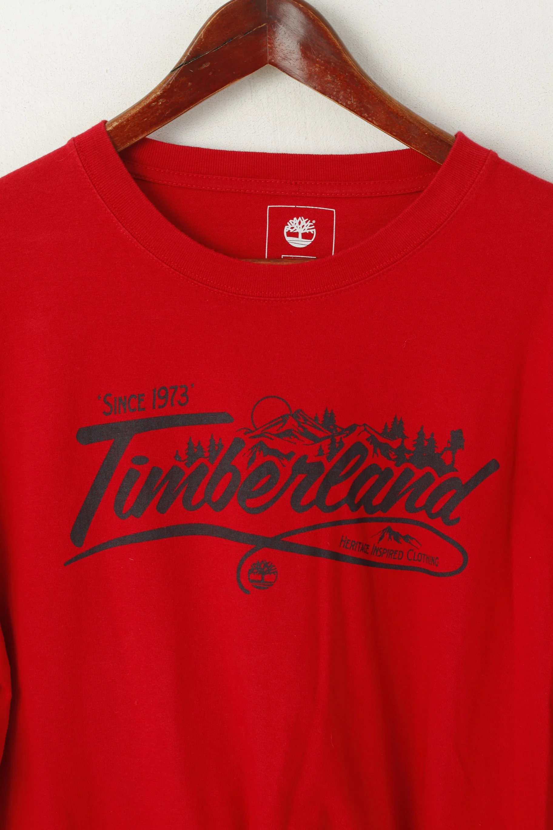Timberland Men M Long Sleeved Shirt Red Cotton Regular Fit Graphic Earthkeepers Top - Image 2