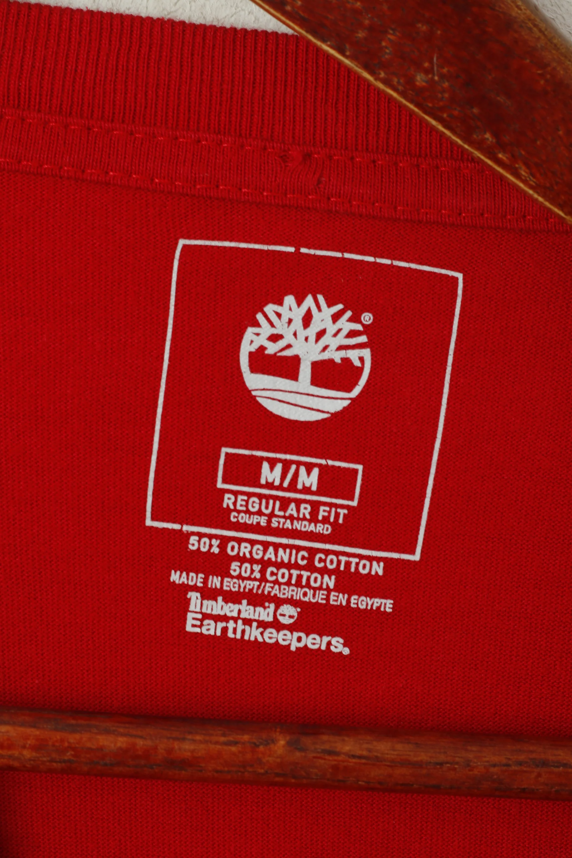 Timberland Men M Long Sleeved Shirt Red Cotton Regular Fit Graphic Earthkeepers Top - Image 4