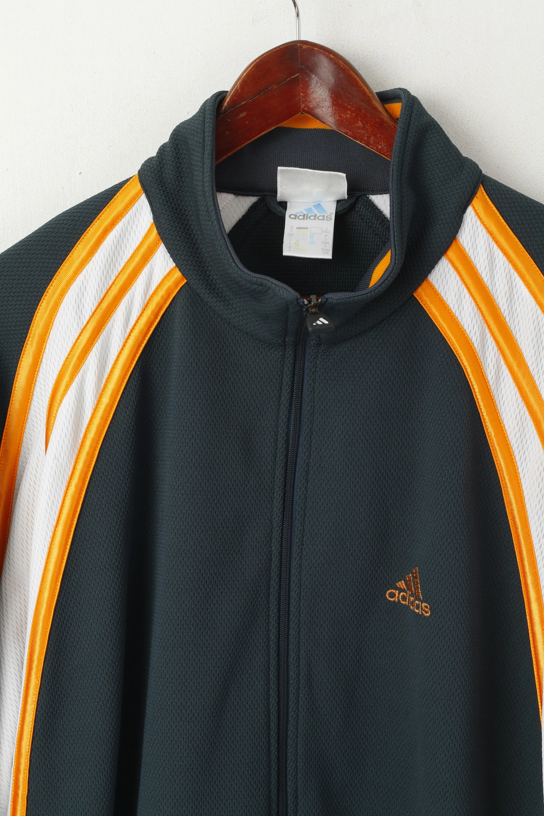 Adidas Men L Sweatshirt Navy Vintage Basketball '90 Retro Full Zipper Athletic Track Top - Image 2