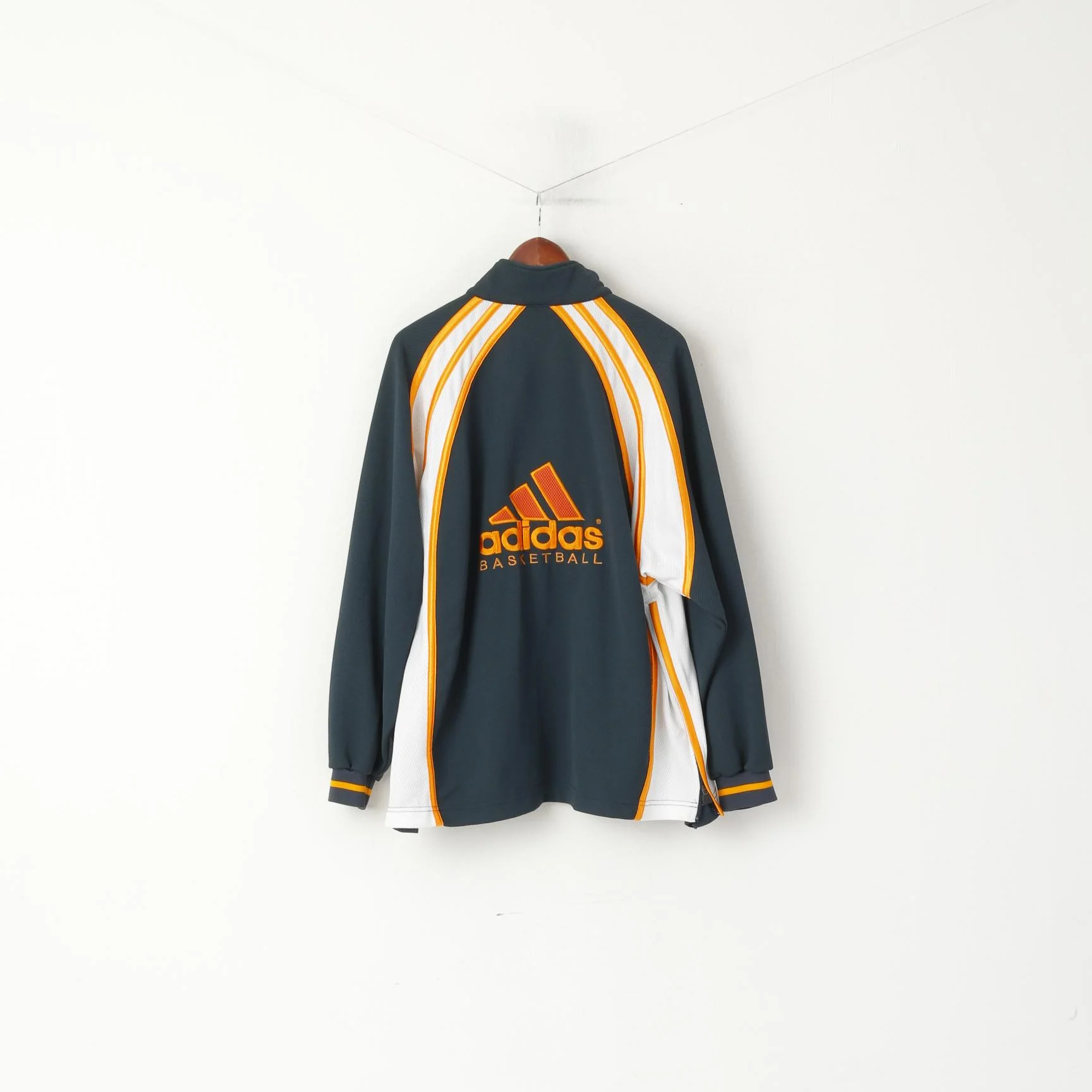 Adidas Men L Sweatshirt Navy Vintage Basketball '90 Retro Full Zipper Athletic Track Top - Image 7