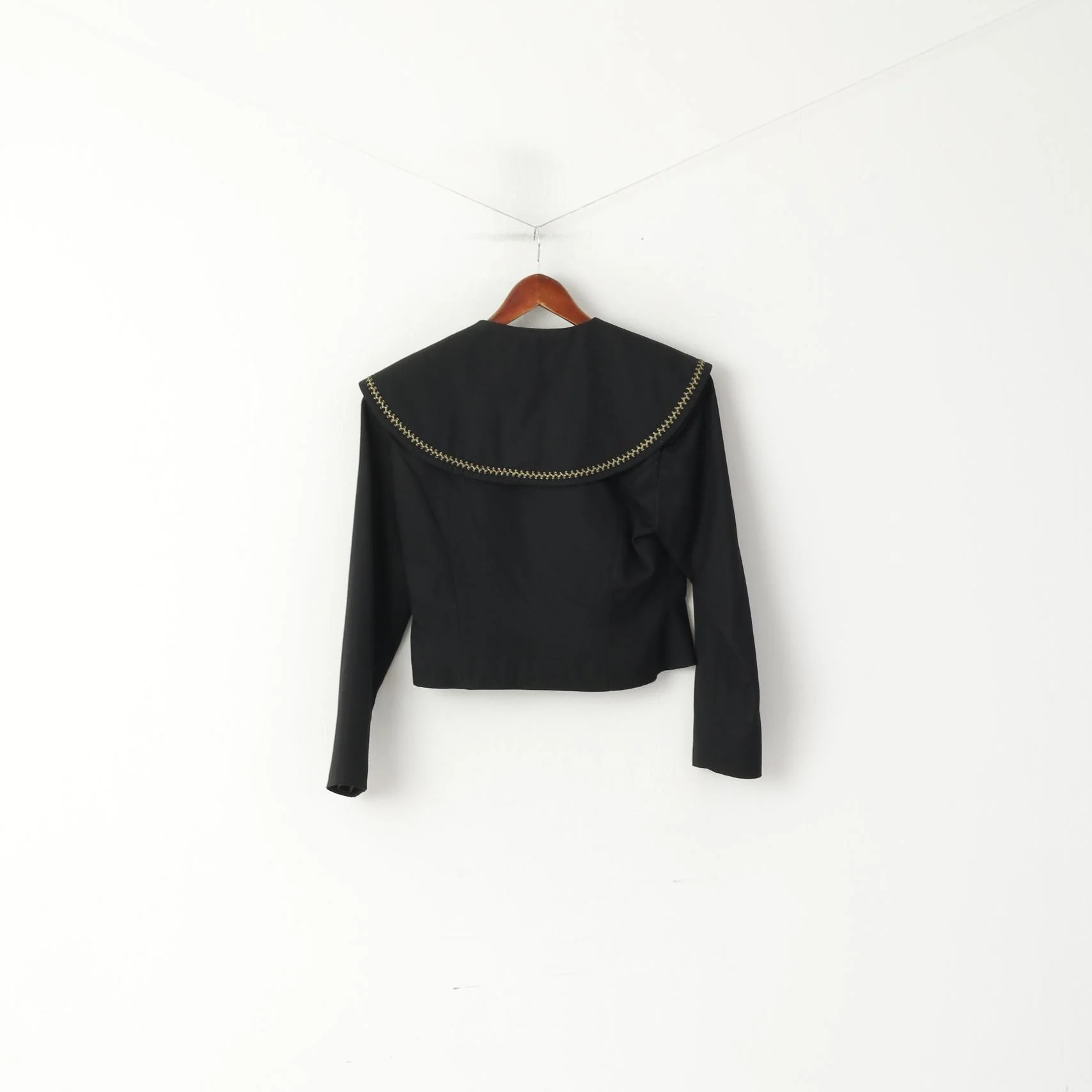 Charlotte Halton Women 14 M Blazer Black Cropped Collared Double Breasted Jacket - Image 6
