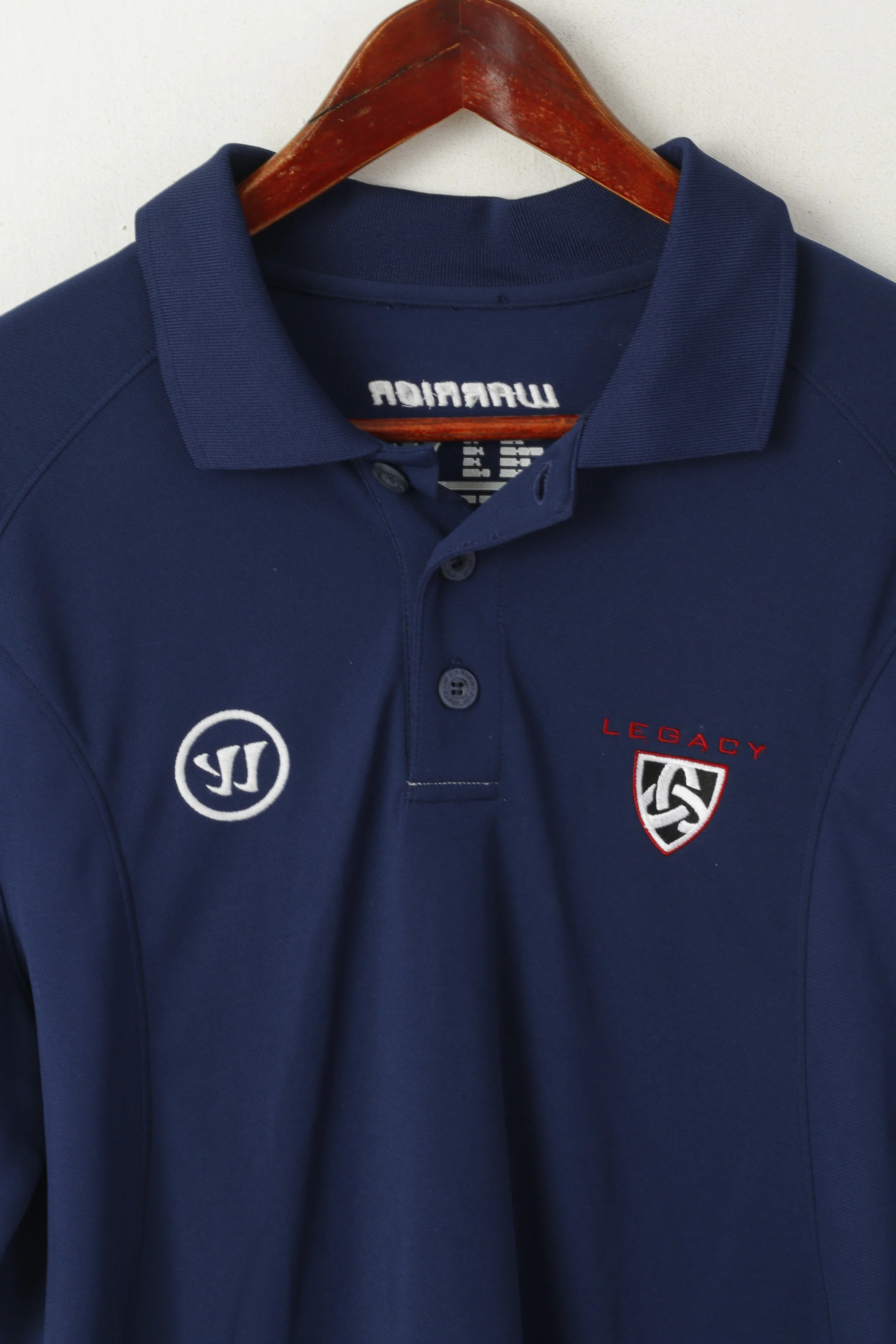 Warrior Men L Polo Shirt Navy Legacy Detailed Buttons Classic Jersey Top - Image 2