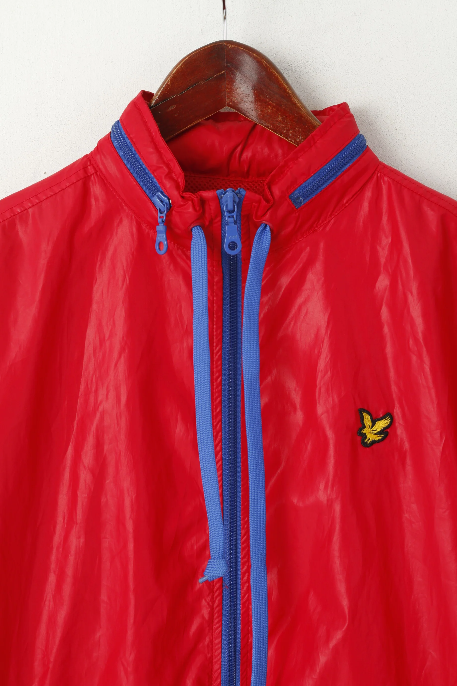 Lyle & Scott Vintage Women M Jacket Red Full Zipper Hidden Hood Light Top - Image 2