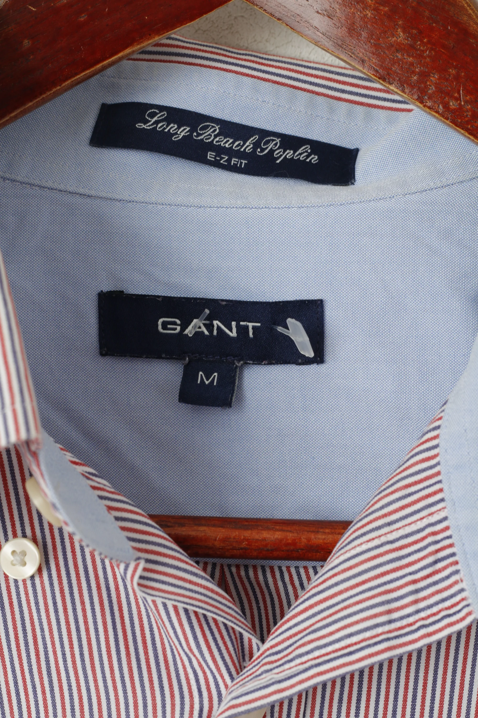 Gant Men M Casual Shirt Blue Cotton Long Beach Poplin Striped E-Z Fit Long Sleeve Top - Image 4
