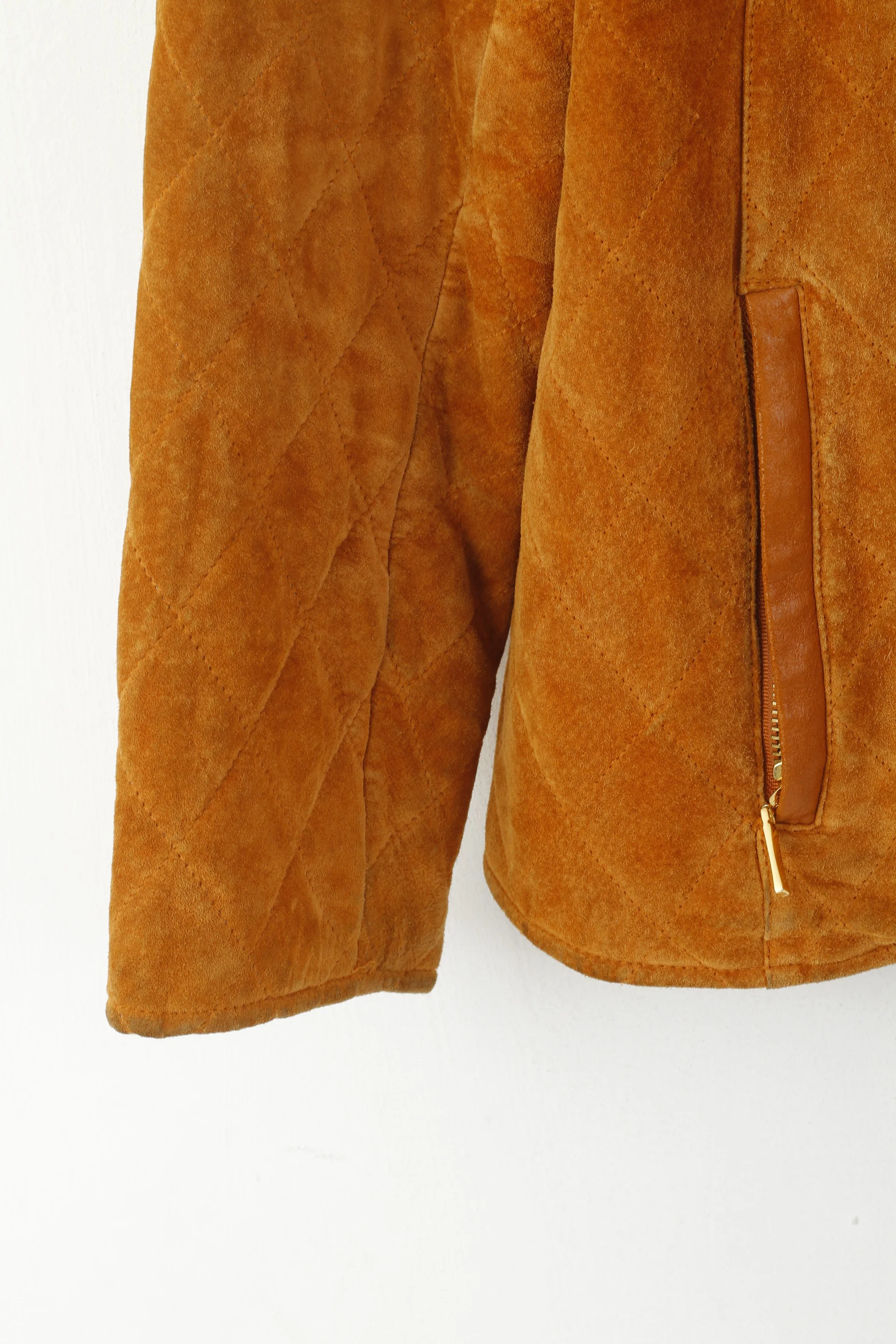 Leather Sound Wopmen 38 M Jacket Camel Pig Suede Vintage Full Zip Shoulder Pads Top - Image 3