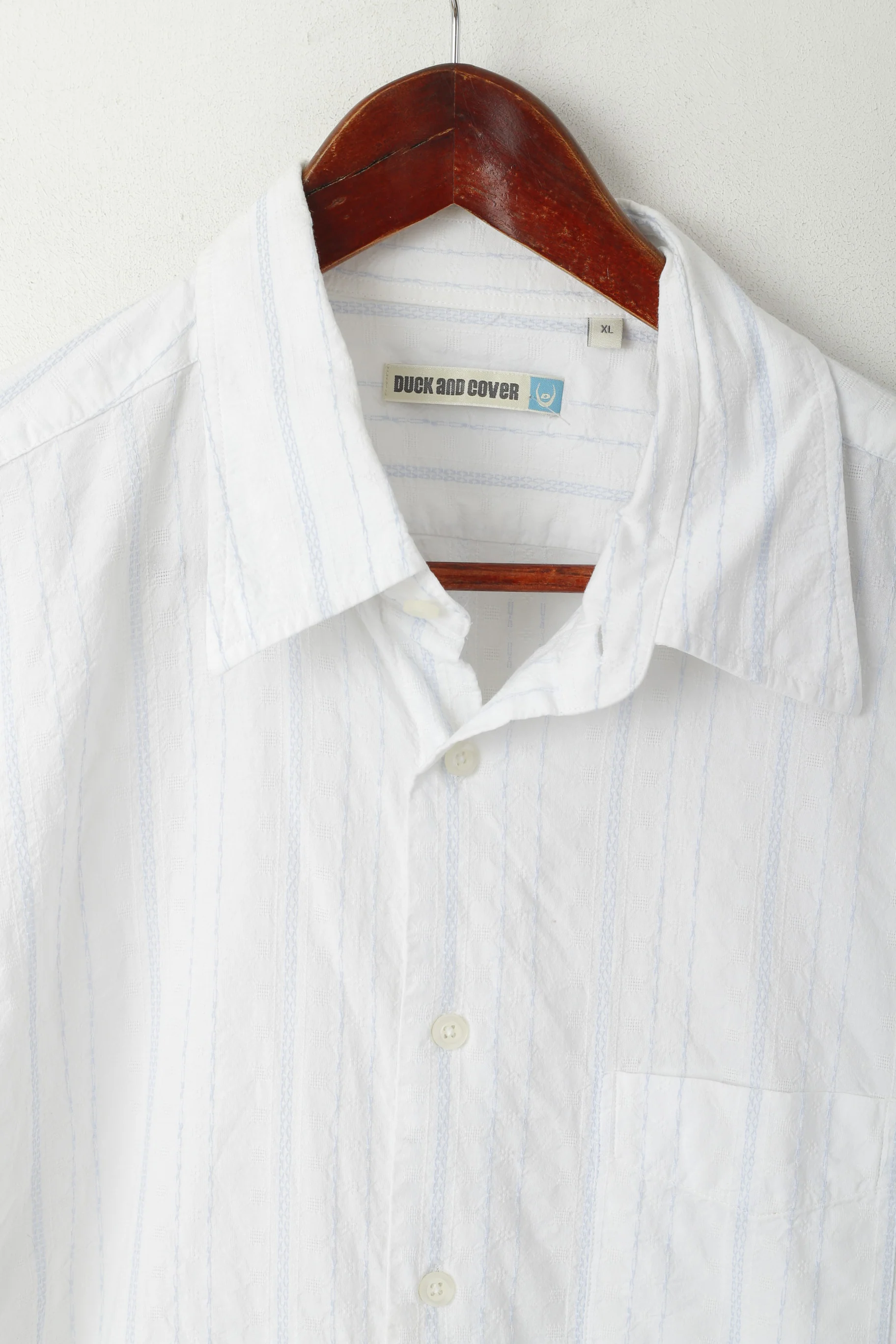 Duck and Cover Men XL (L) Casual Shirt White Cotton Striped Texture Long Sleeve Top - Image 2