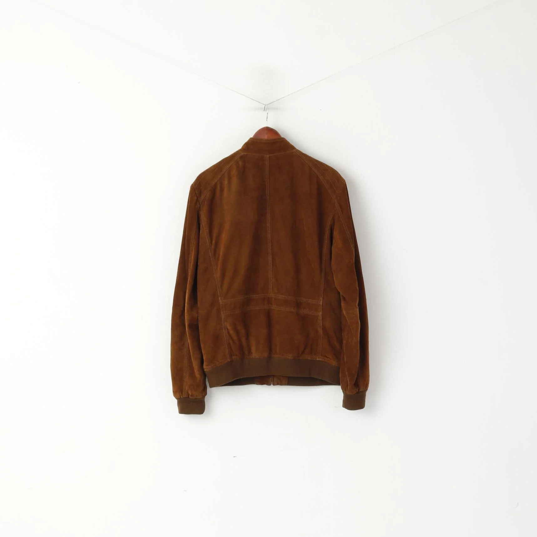Saki Men 52 L Bomber Jacket Brown Suede Leather Full Zipp Retro Biker Top - Image 7